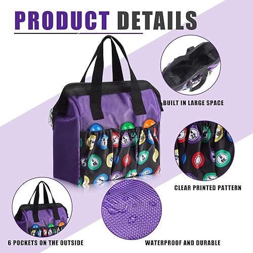 Miniatura 3 de Bolsa de bingo Dauber de 2 piezas, bolsa de bingo con asa y cremallera, con 6 bolsillos externos y 3 bolsillos internos para salir (color morado)