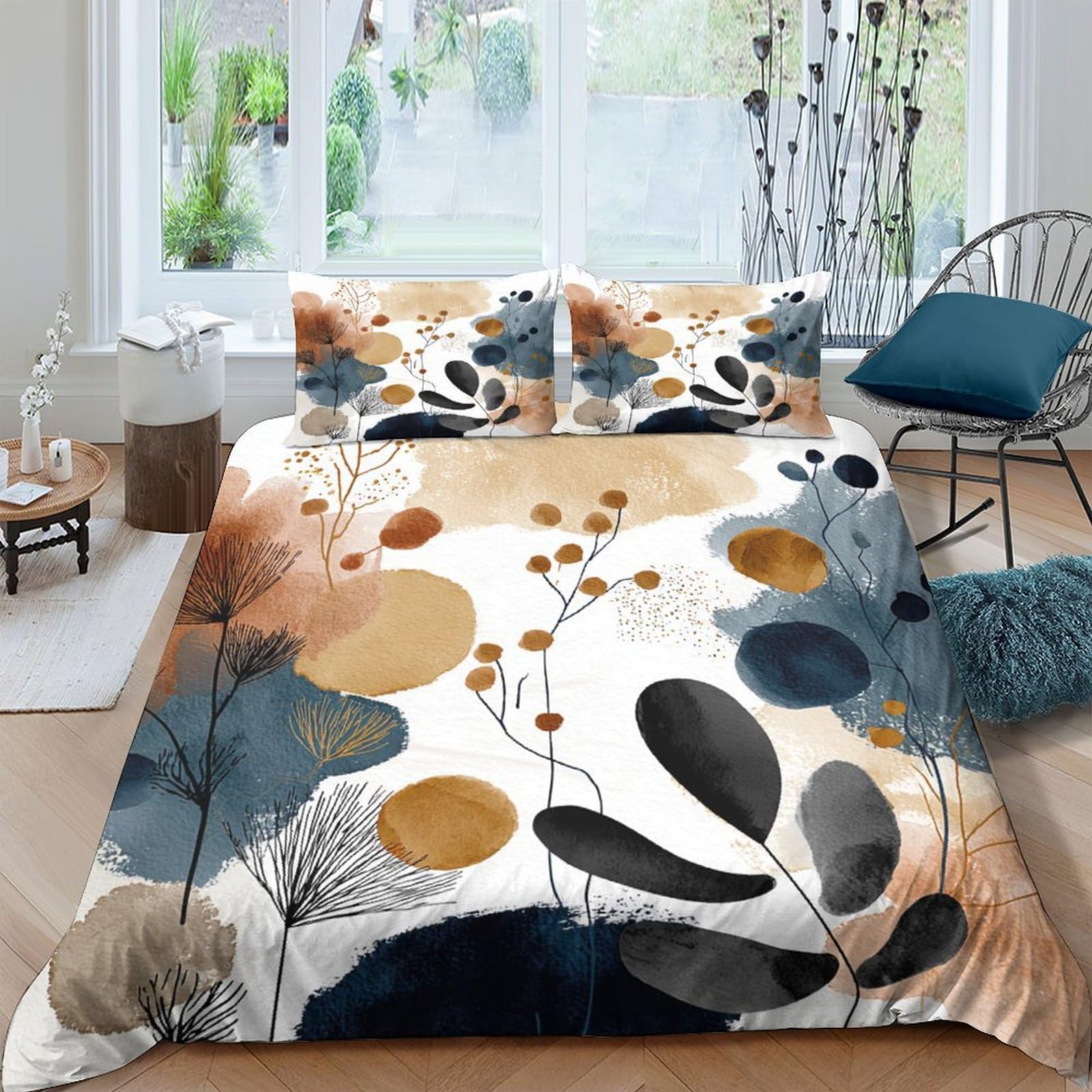 Ctjqhvkz Style-4 3D Printed Abstract Botanical Fitted Sheet Microfiber Soft Breathable Modern Art Bed Cover For Bedroom Guest Room Decor Single（135X200cm）