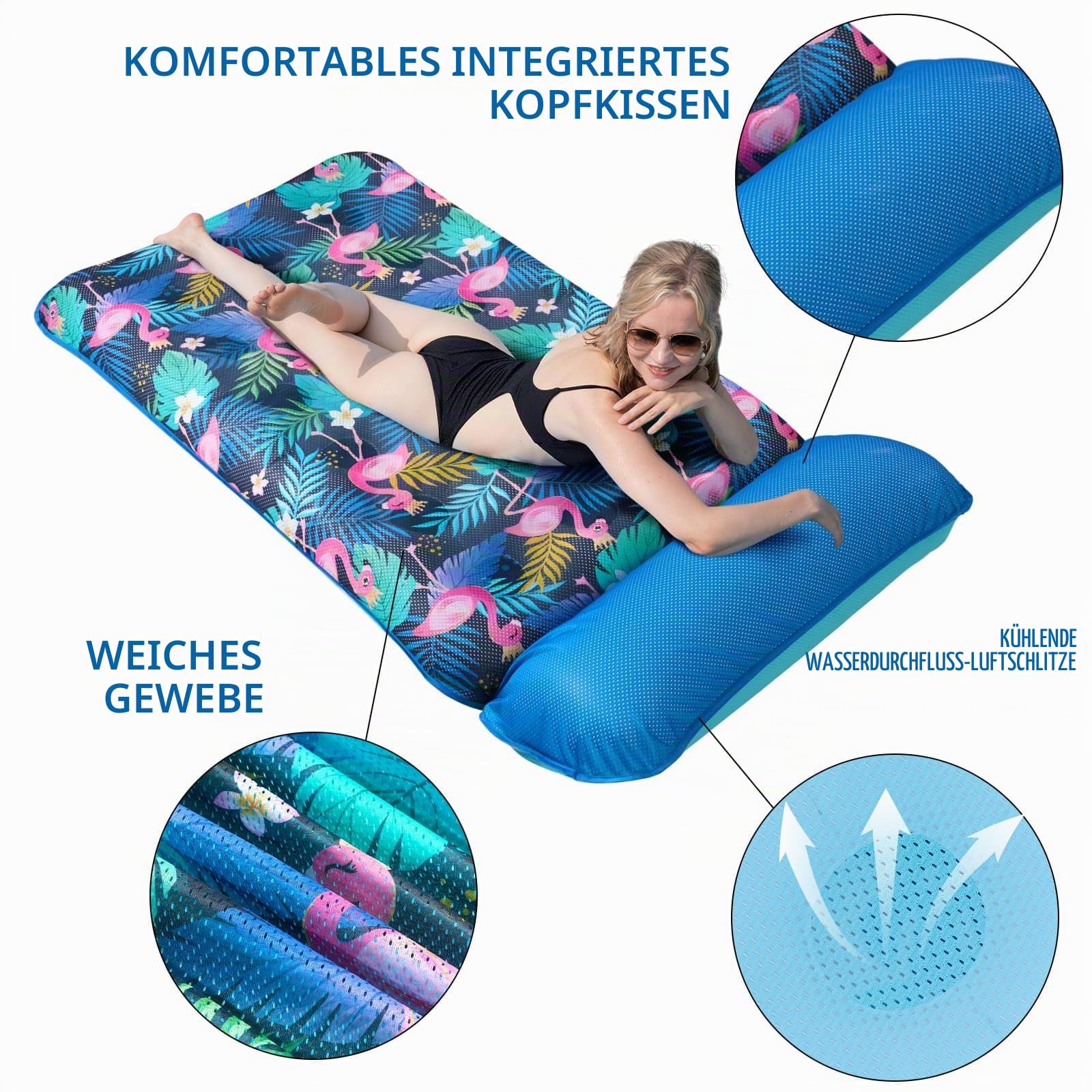 WERNNSAI Luftmatratze Pool- Luftmatratze Wasser Hängematte für Erwachsene | Luftmatratze für Sommer, Schwimmbad & Poolparty, 188 × 95 cm, Flamingos