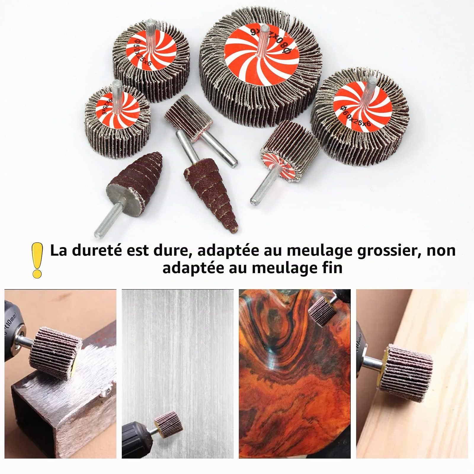 20 Pcs Roue à Lamelles,Polissoir à Lamelles 10 Tailles,80 Grains Abrasif Roue de Polissage,Jeu de Meuleuses à Lamelles pour Outils Rotatifs Dremel