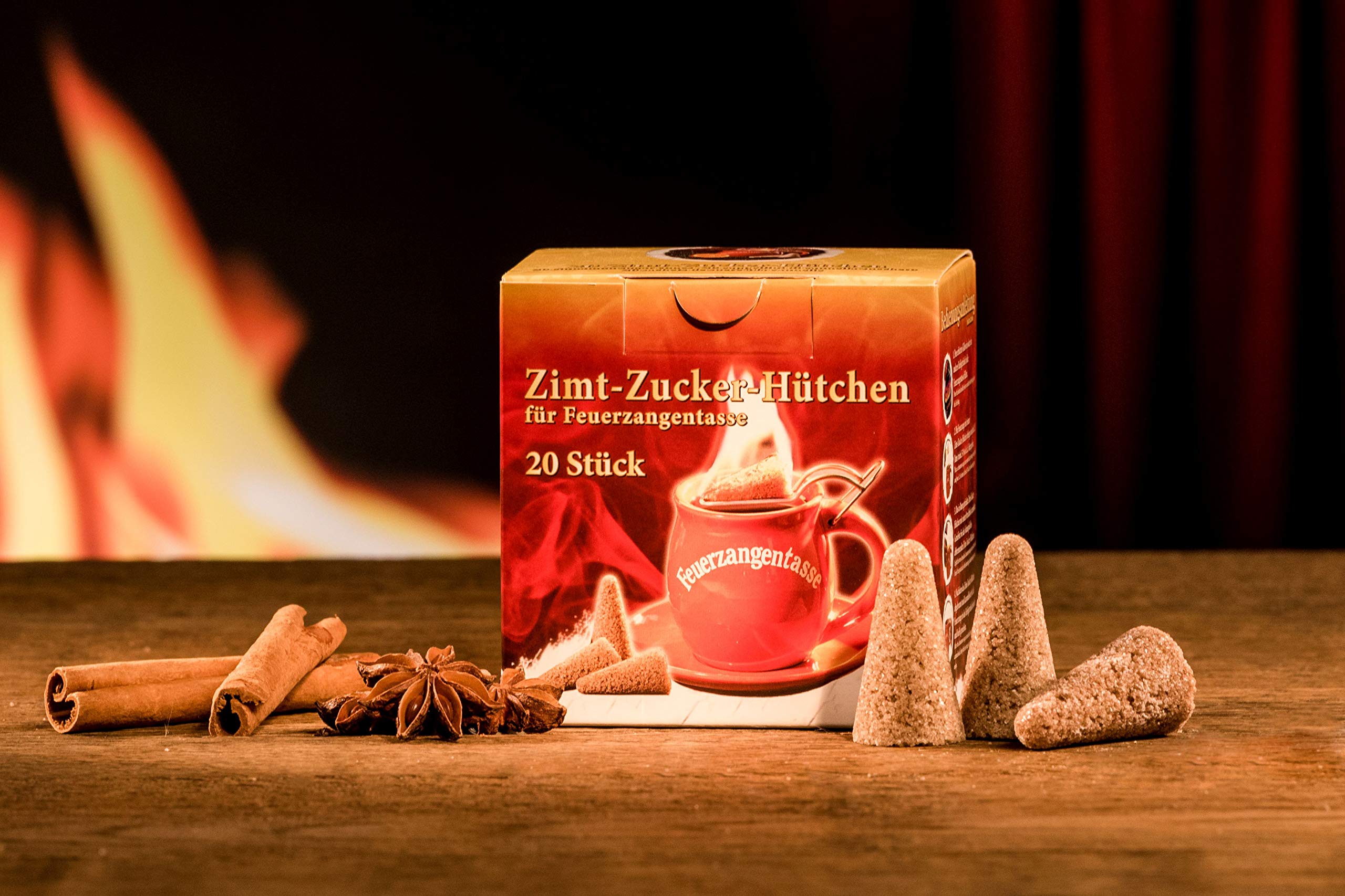 Set di 4 tazze di Feuerzange, con rum (100 ml) + coni di zucchero alla cannella (20 pezzi) – per Feuerzangenbowle