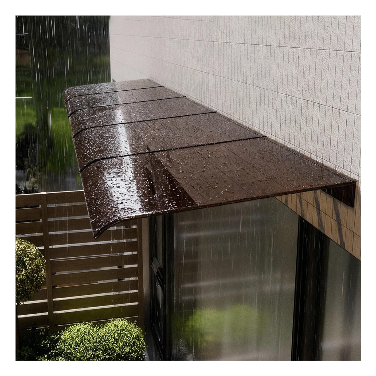 Zhengqian One Color Invisible Rain Shelter Cover,Modern Polycarbonate Front Door Sun Shetter,Curved Protection Shelter,Brown Porch Cover,Porch Awning,For Door Entrance Patio/Porch/Deck(W45*L80cm/W 17.7*L31.4in)