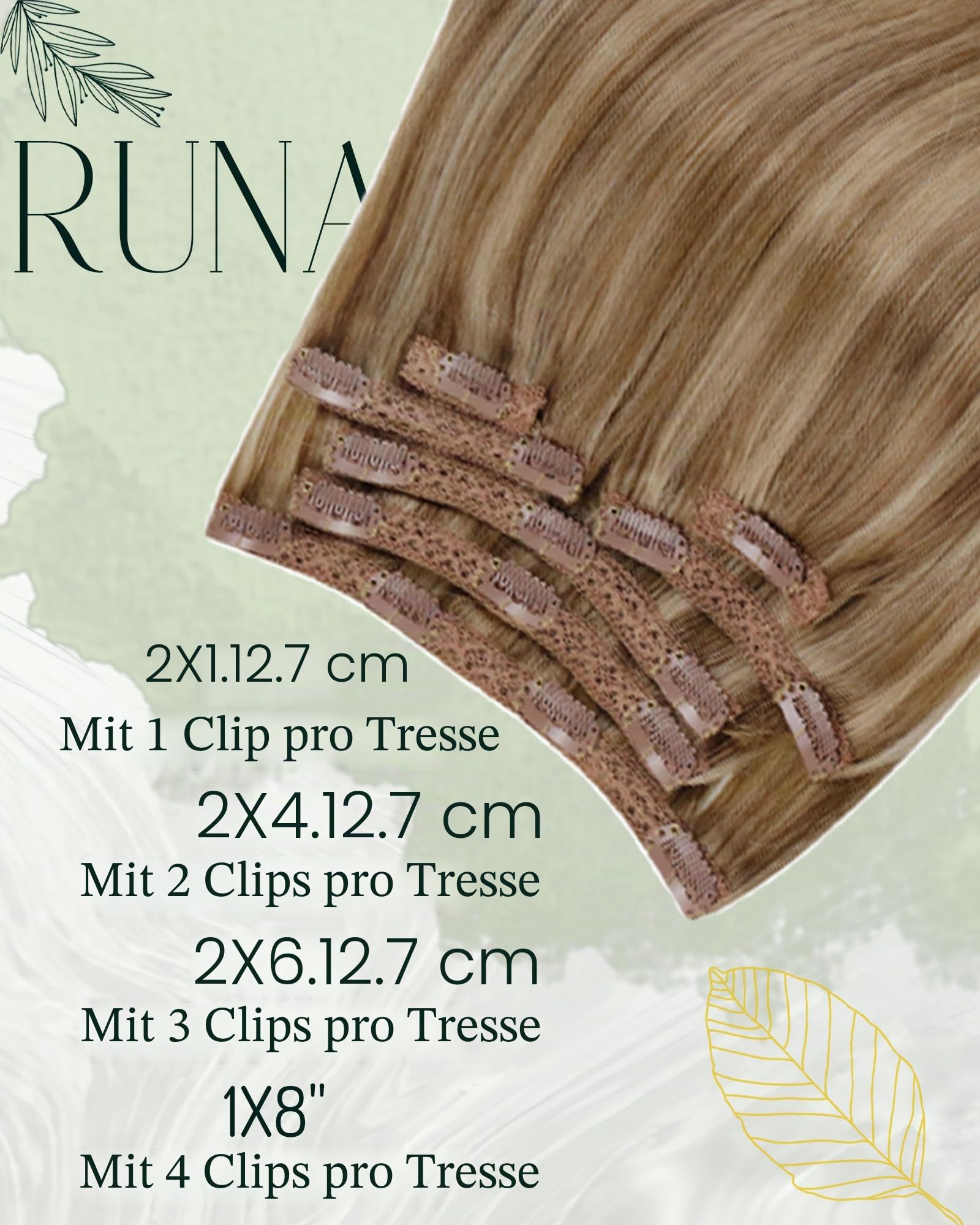 RUNATURE Clip in Extensions Echthaar Braun Hervorheben 45cm 7pcs 120g #10P16