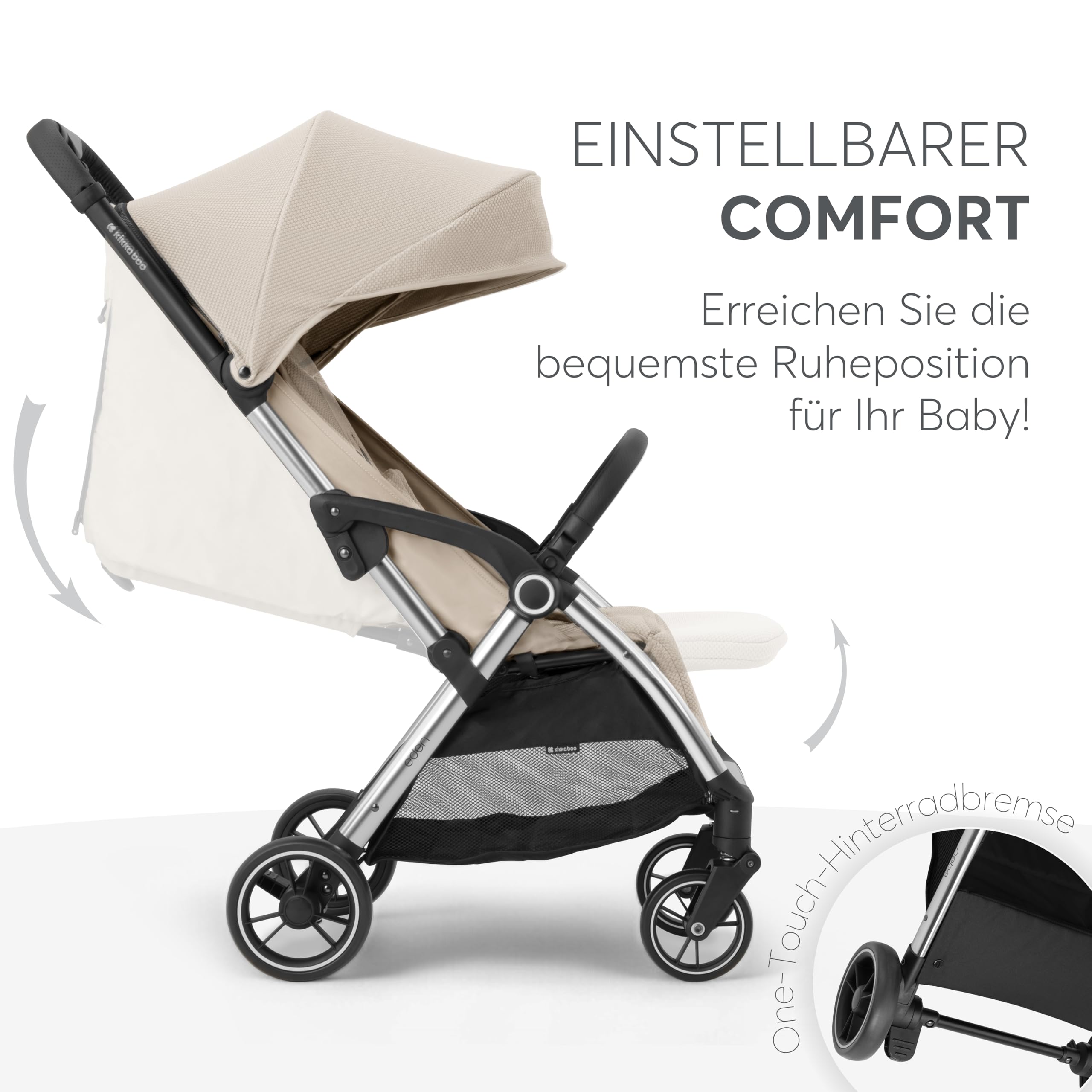 KikkaBoo Buggy EDEN Kinderwagen Reisebuggy, Bis 22 kg, Leicht 7,1 kg, Kompakt One-Hand-Faltbar, Inkl. Regenschutz, Beige