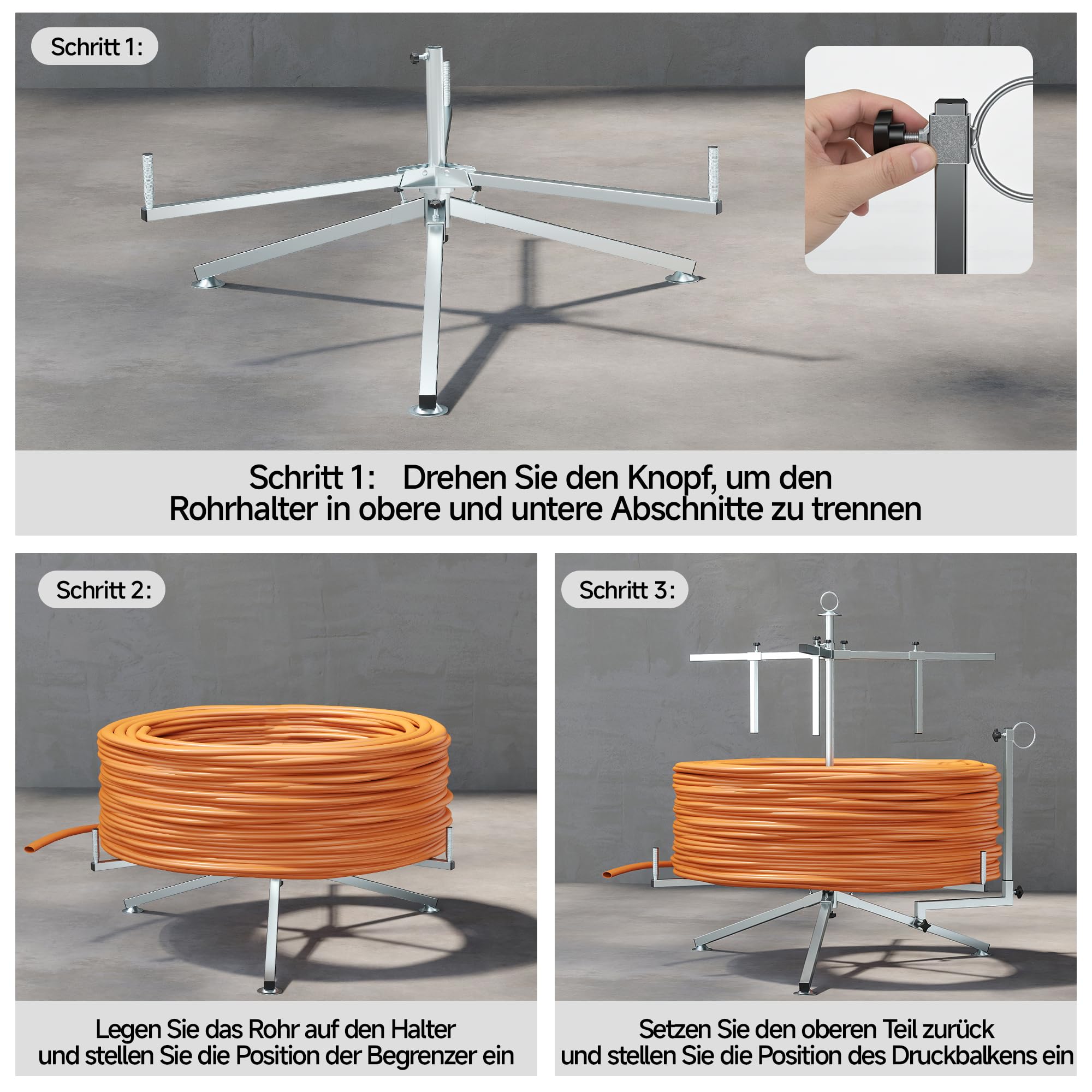 Avvolgicavo per riscaldamento a pavimento, tubo max. 300 kg, portata 600 m, lunghezza rotolo per tubo PEX, PERT, AL/PEX con custodia