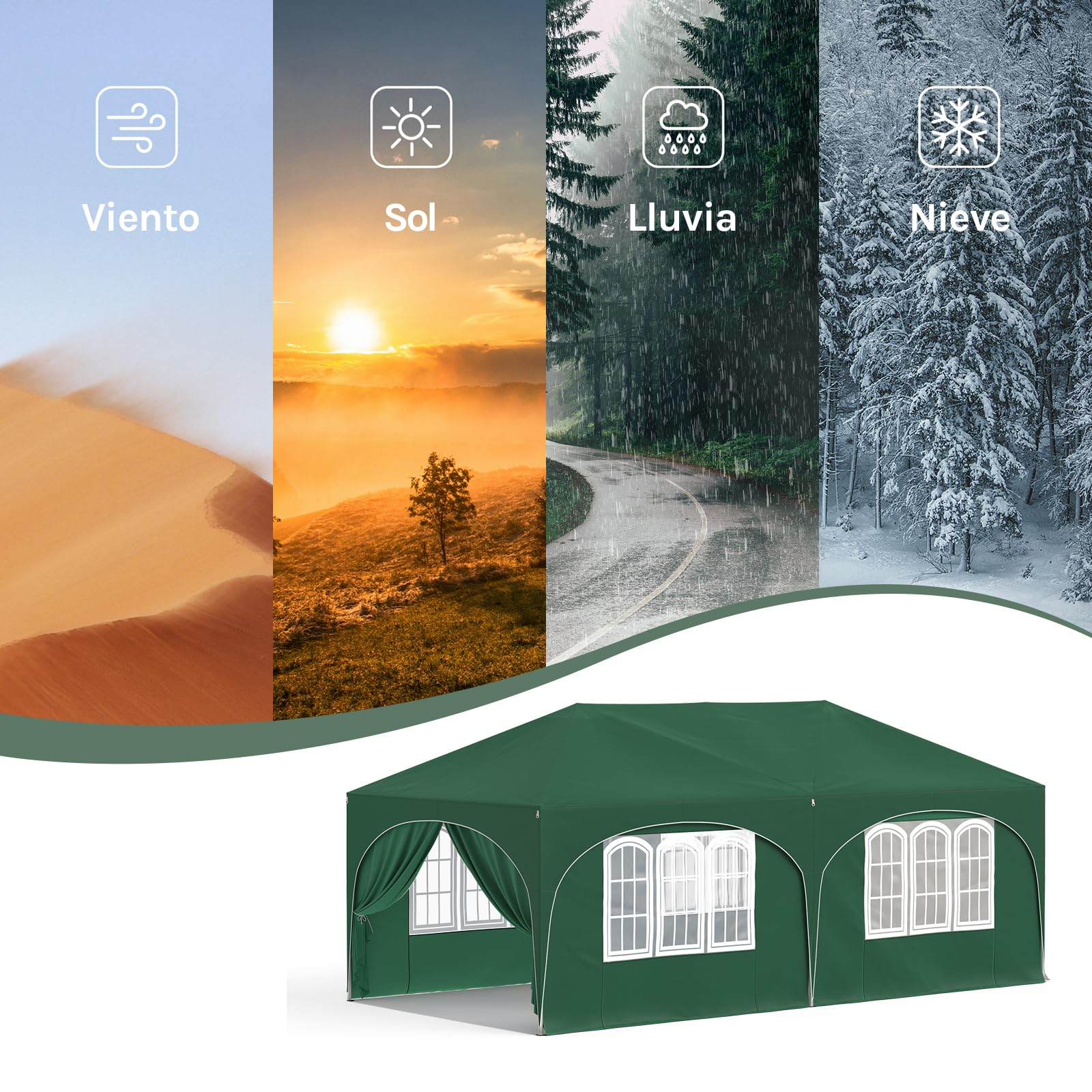 WOLTU Carpa Plegable 3x6 m, Gazebo de Jardín Impermeable, Sistema Pop Up, Pergola Jardín Marco Metalico, con Puertas y Vetanas, Pabellón Cenador para Camping Picnic Playa, Verde
