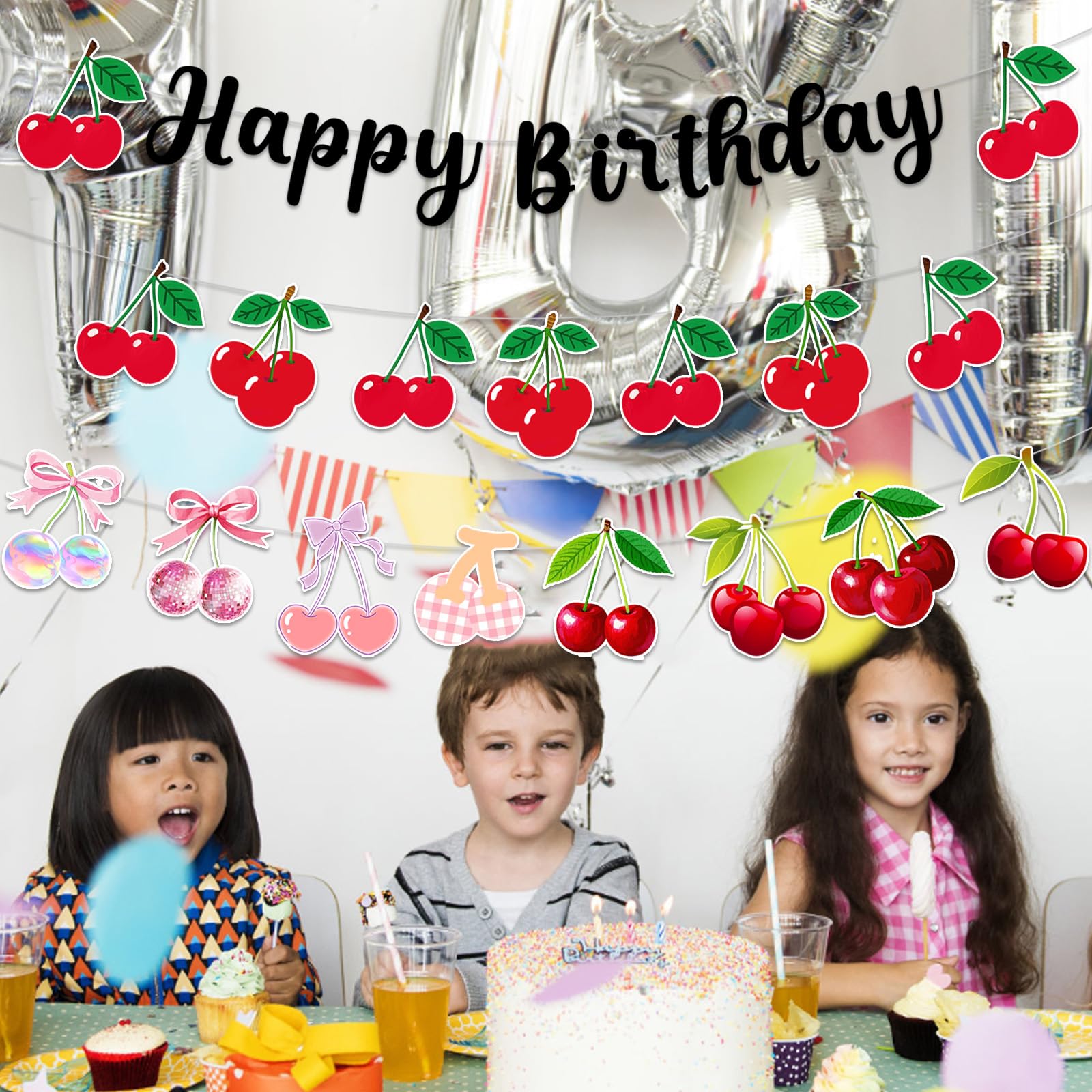 Decorazioni per feste di compleanno a forma di ciliegia, striscione di buon compleanno, tema di frutta con ciliegie dolci, sfondo a spirale sospeso, decorazioni per ragazze e donne, bomboniere