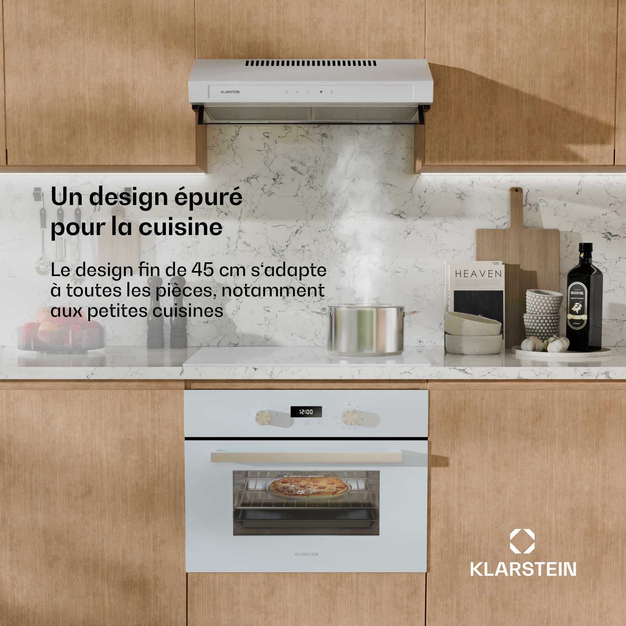Klarstein SpaceSmart Four Encastrable Chaleur Tournante - 41 L, 8 Fonctions, Minuterie Numérique, Nettoyage Vapeur, Porte Amovible, Classe Énergétique A, Design Compact