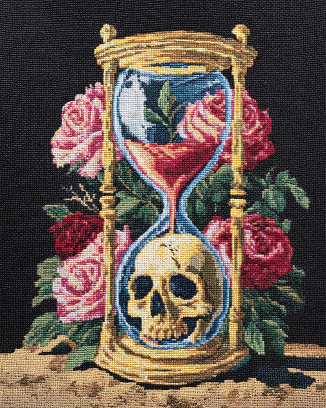 AMBATTERY Tapestry Kit Skull and Hourglass Cross Stitch Rug Making Kit，Carpet Crochet Kits Embroidery Set Needlework Crafts for Home Decor 21x29in