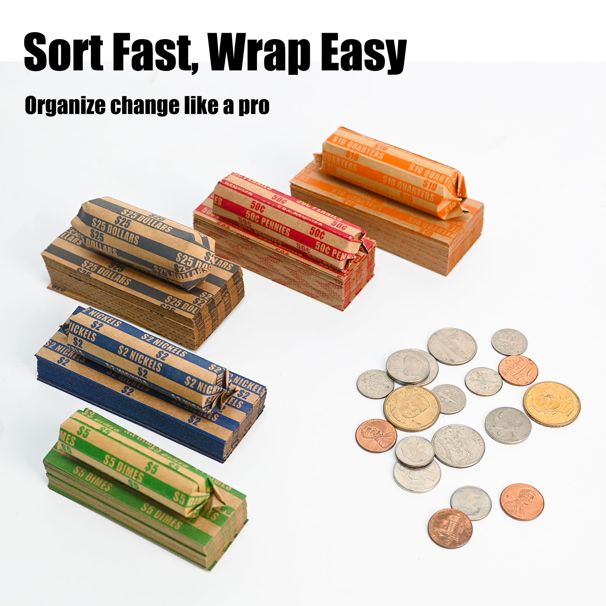 Amazon | NATURALABEL フラットコインロールラッパー 250個 ペニー、ニッケル、10セント硬貨、1/4、ドル用 通販