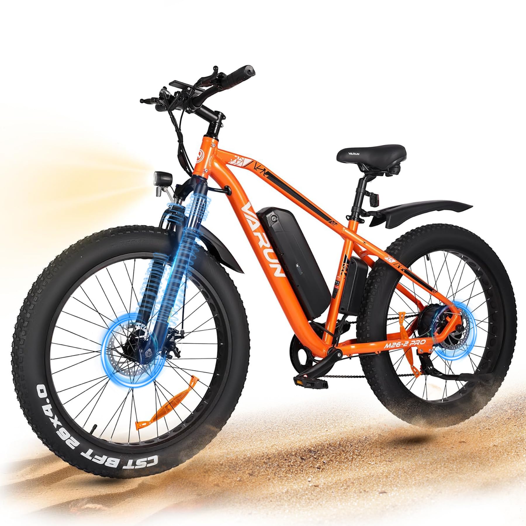 VARUN E Bikes for Men - Peak 750W Ebikes for Adults - Fat Tire Electric Bike Up to 25MPH 60+ Miles with 48V 13AH Removable Battery - 26" Electric Mountain Bike Features 7-Speed, Lockable Suspension