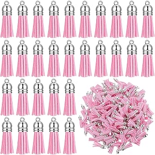 Aouwm 200 llaveros con borlas colgantes para decoración de llaveros con lazo para manualidades, suministros de fabricación de manualidades, color rosa