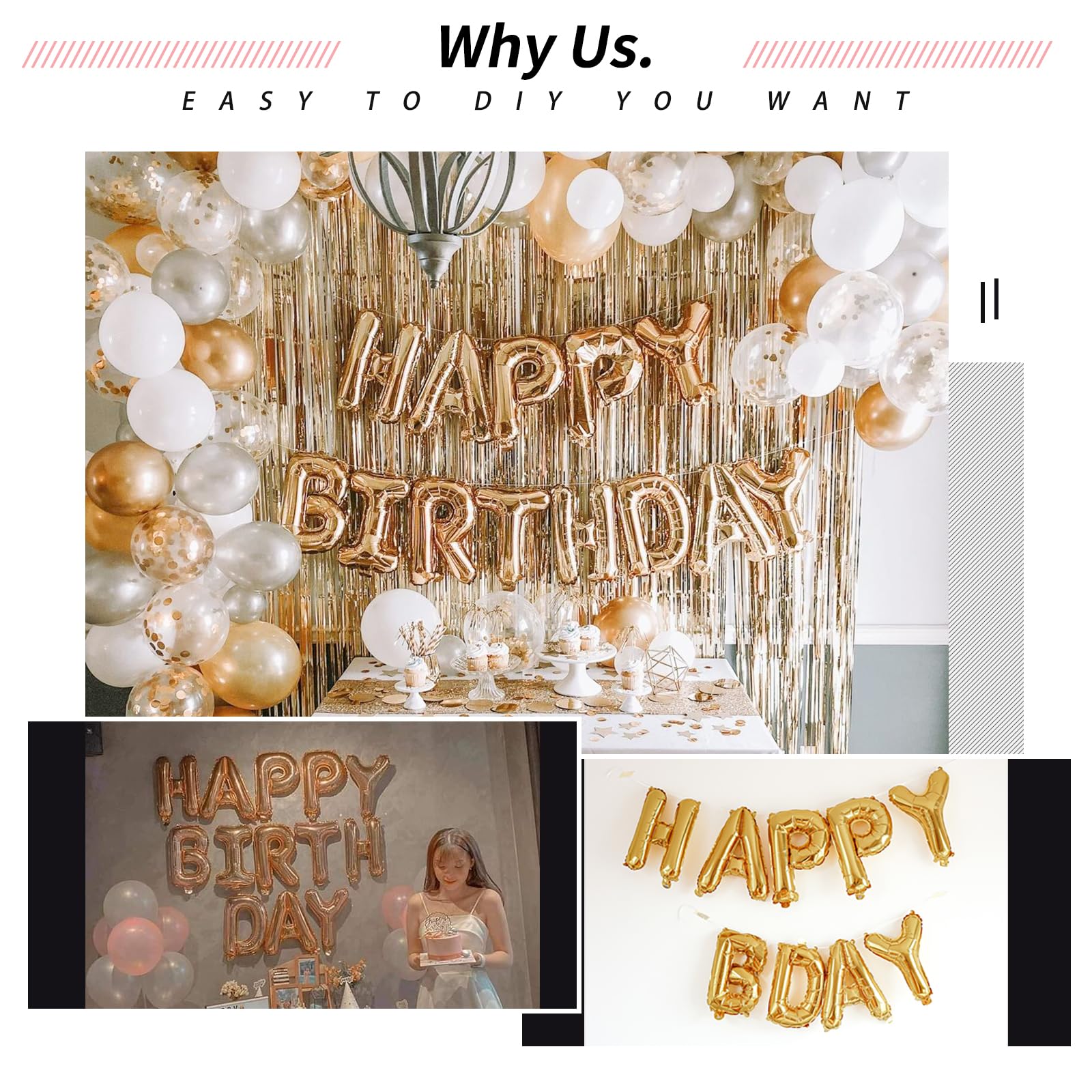 [85 PCS] 16" Gold Letter Number Balloons, Happy Birthday & 2 Sets of A-Z 0-9, Foil Mylar Aluminum Hanging Alphabet for Graduation New Year eve Birthday Party Decorations