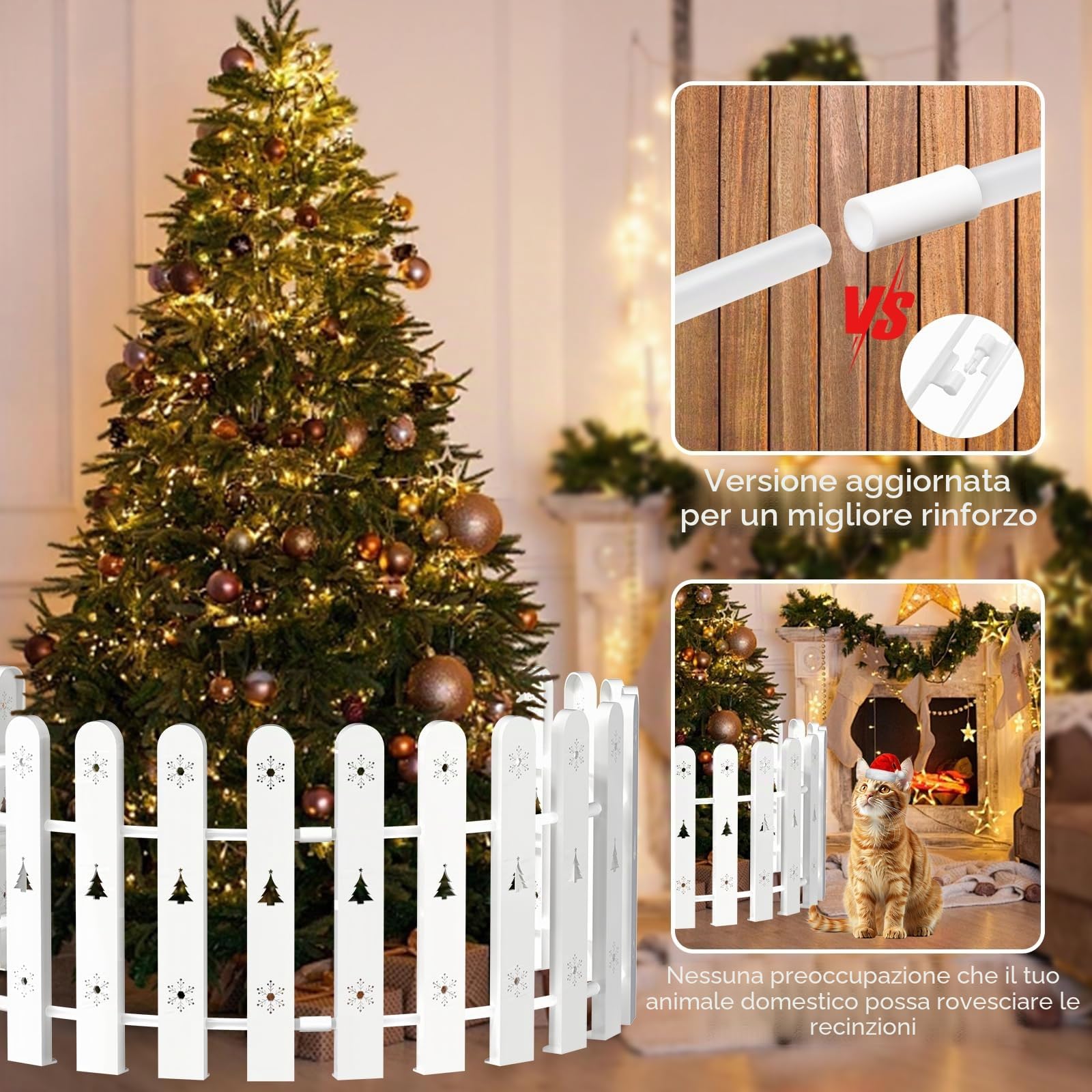 Recinzione per Albero di Natale per Cani, Barriera Protettiva per Albero per Bambini e Animali Domestici, 28 Pezzi Recinzione Bianca in Pali da Interno e Esterno, Decorazione Natalizia di