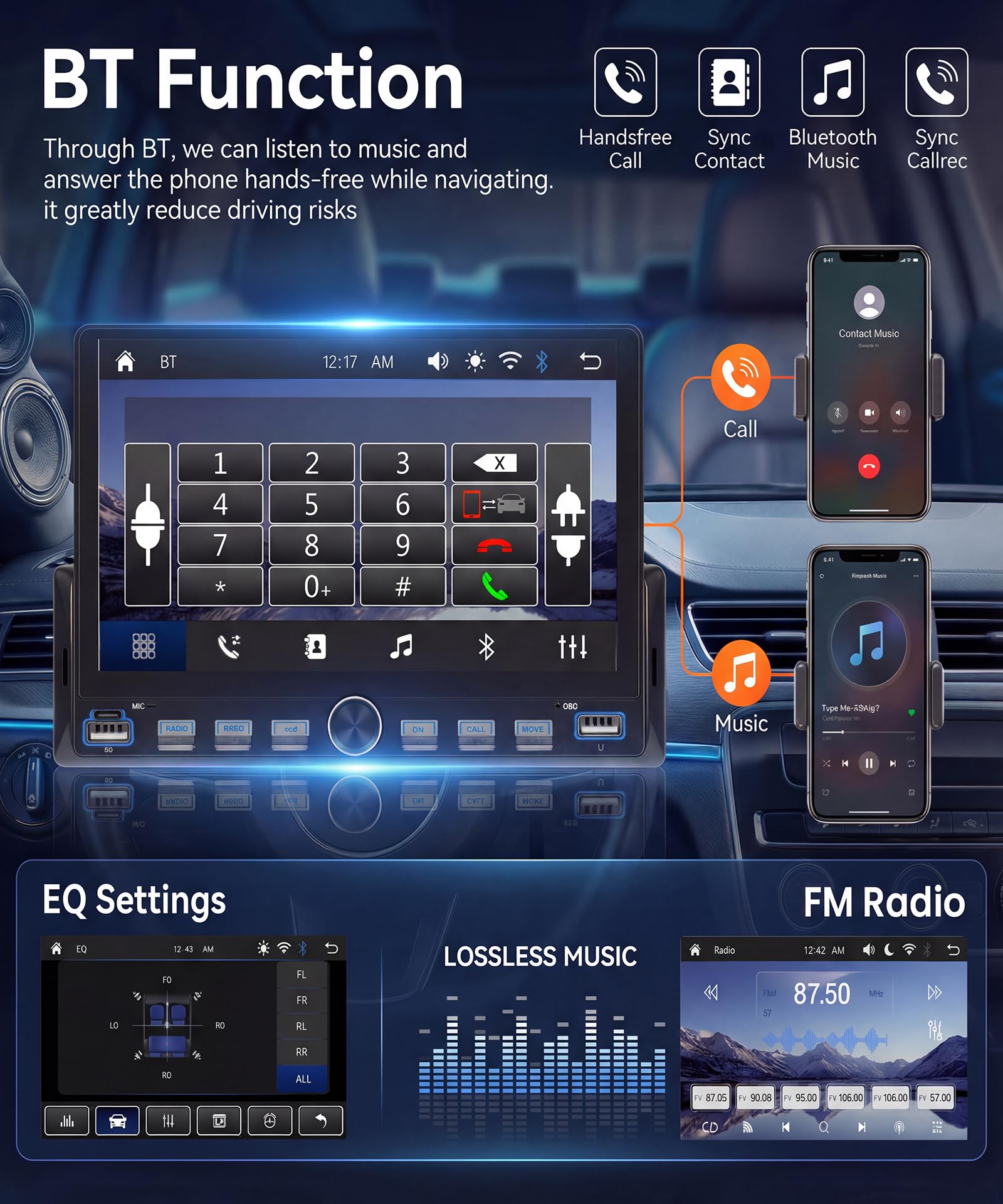 Rimoody Radio de Coche 1 DIN con Inalámbrico Carplay You-Tube Android Auto, 7 Pulgadas Pantalla Táctil Radio Coche iOS/Android Mirror Link Bluetooth FM Radio USB/EQ Control del Volante Cámara Trasera