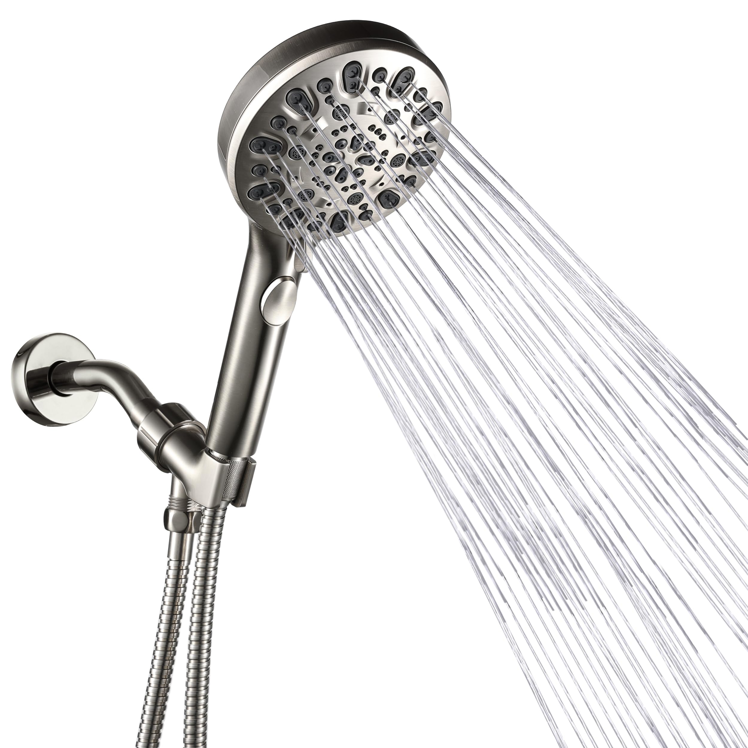 Iopsk Soffione doccia con combinazione a 7 getti, soffione doccia manuale con interruttore on/off, soffione doccia rimovibile ad alta pressione con tubo lungo 152,4 cm (nichel spazzolato)