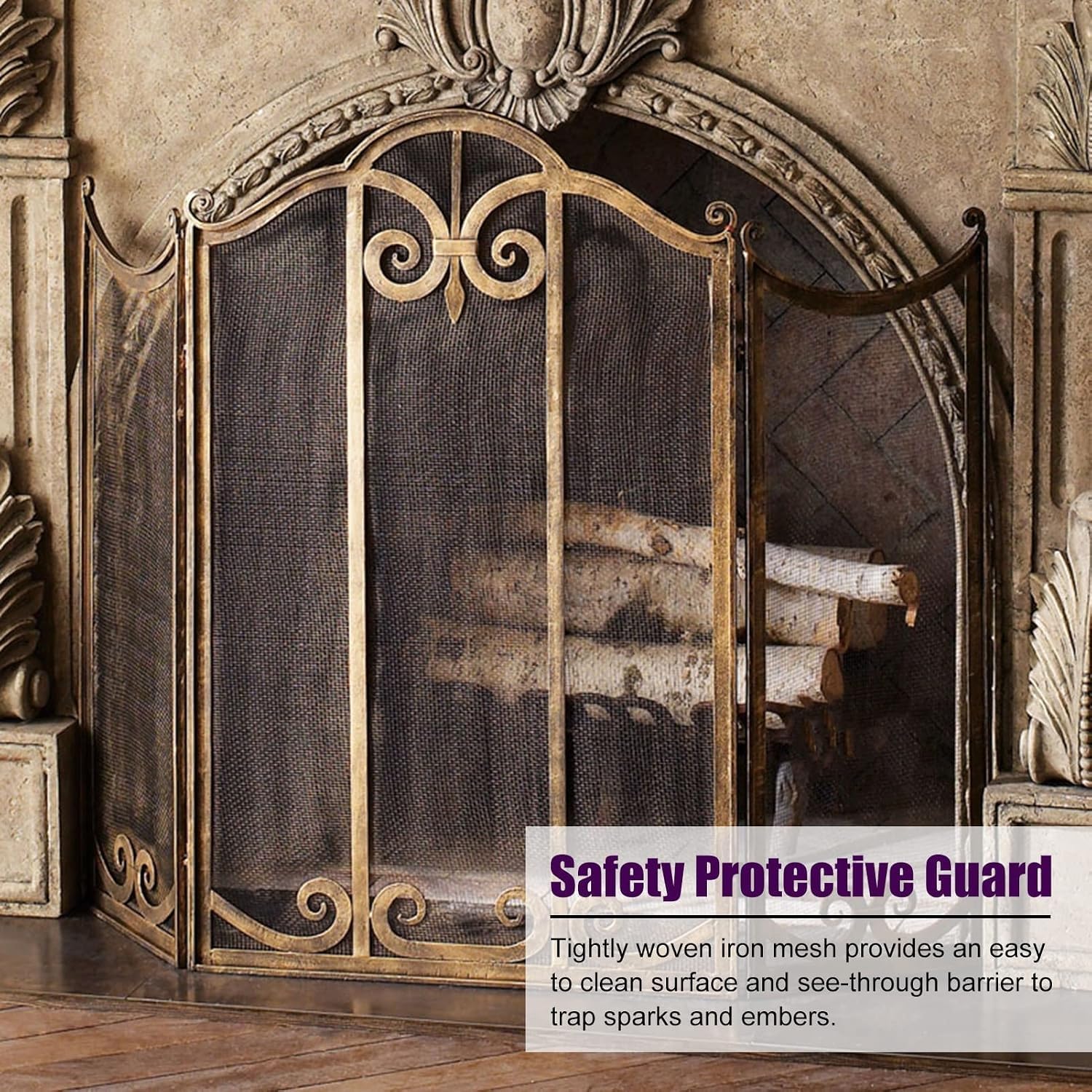 Protections de cheminée, Écran De Cheminée En Laiton Au Fini Antique Vieilli Fire Guard(70cm(27.56in))