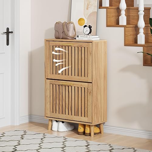 Miniatura 6 de Armario de almacenamiento de zapatos con 2 cajones abatibles, armario estrecho para zapatos para entrada, organizador de zapatos independiente con