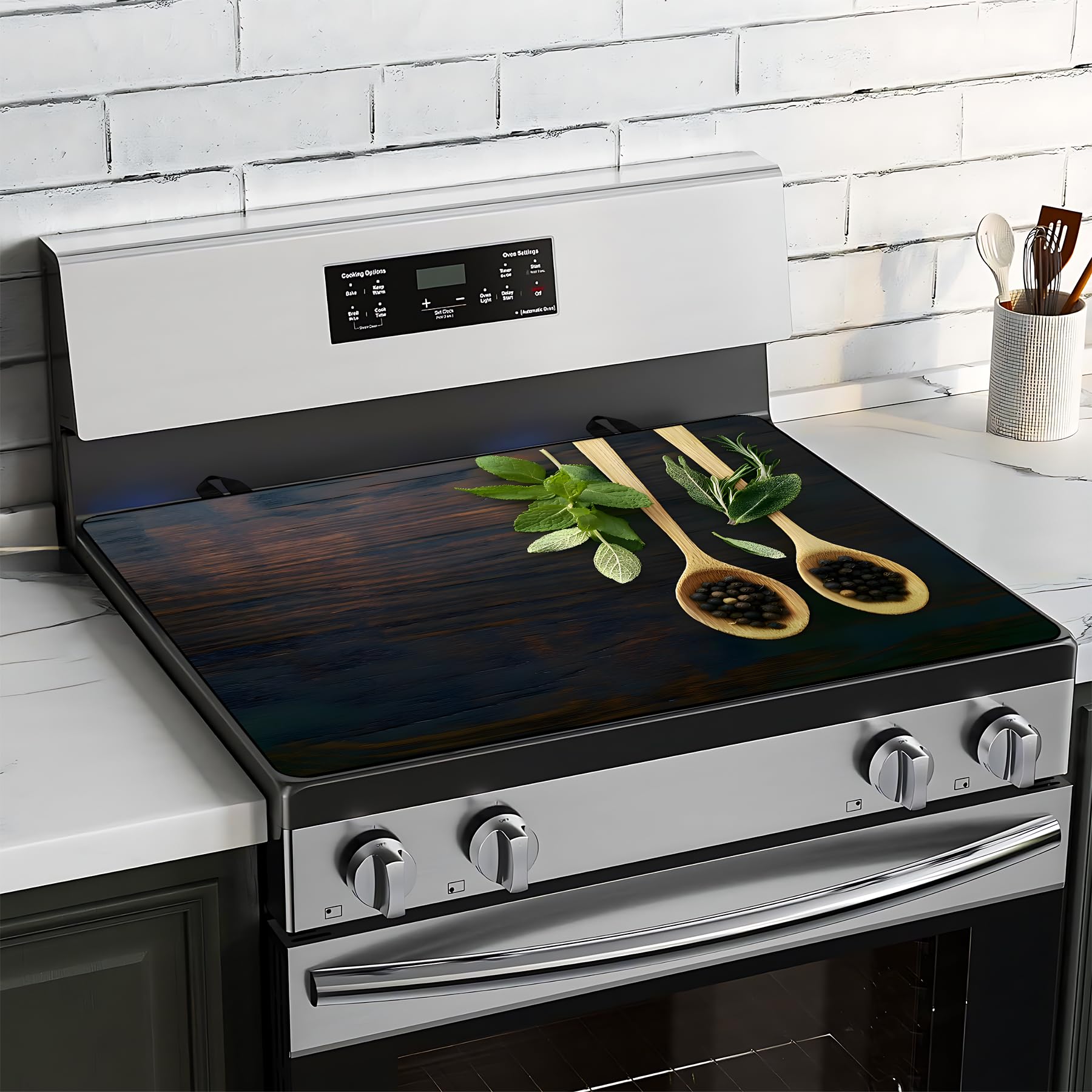BVBOX Stove Top Cover for Electric Stove 28"x20", Cooktop Glass Stove Top Covers Washable Decorative Stove Protector Mat for Home Kitchen Cooktops