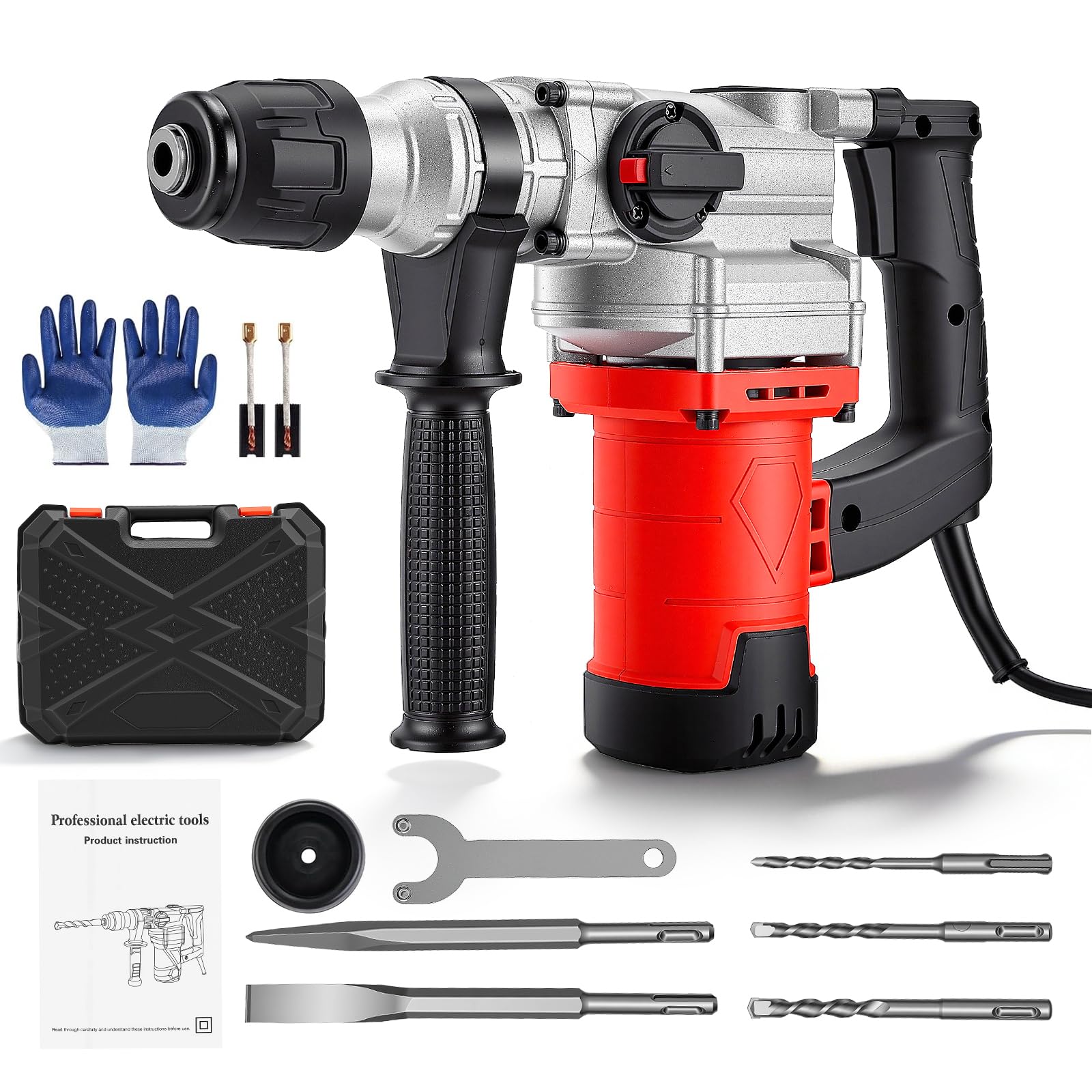 Martello demolitore SDS-Plus, 3-in-1 perforatore, 2200 W, 7J, 32mm, 1100 Giri/min, Martello rotativo con 3 Punte SDS 8/10/12 mm, per Cemento Armato, rimozione delle Piastrelle