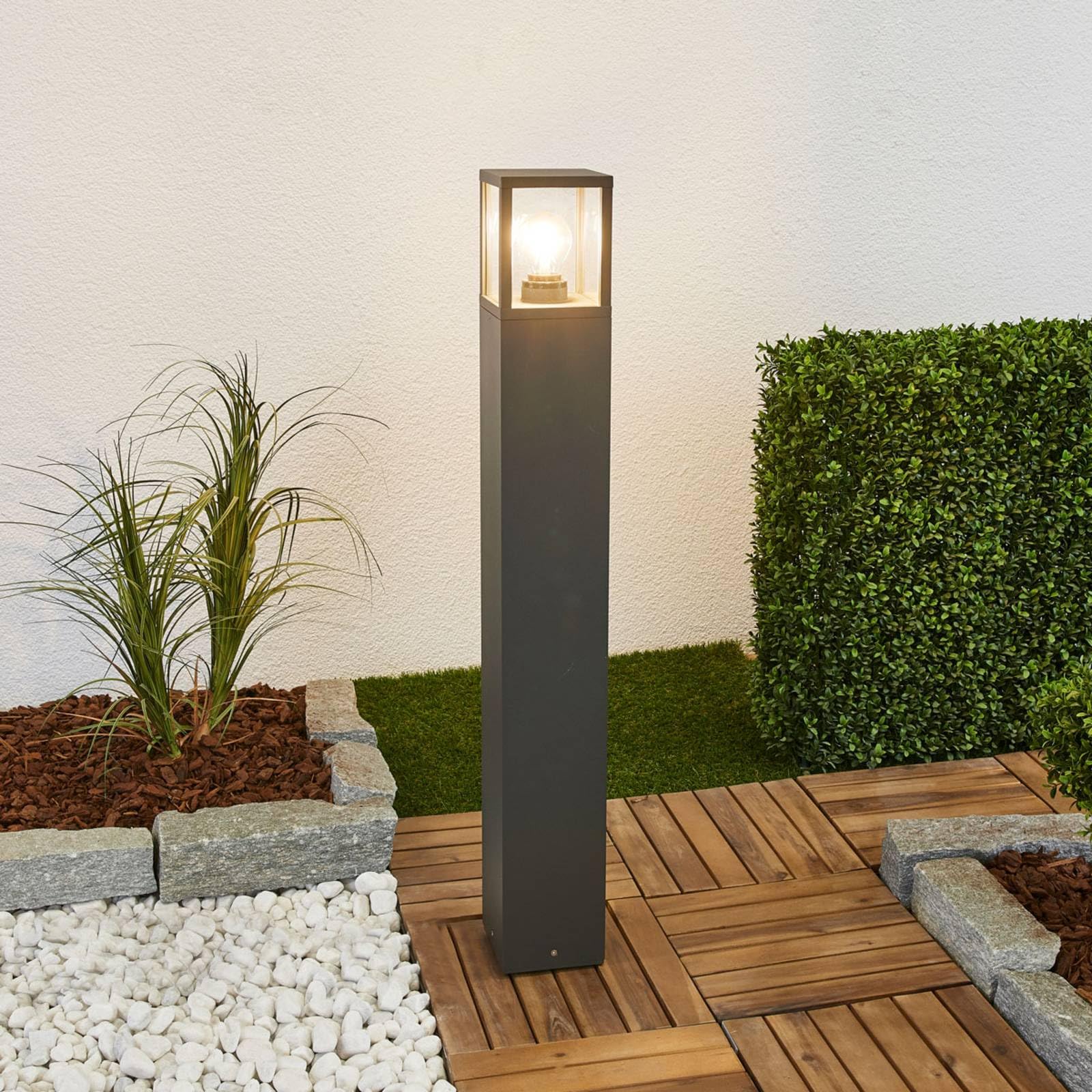 Lindby Lampioncino da giardino Paletto luminoso Segnapassi Alluminio Esterno 90 cm, E27 grigio grafite Illuminazione aiuole sentieri cortile luci led esterno