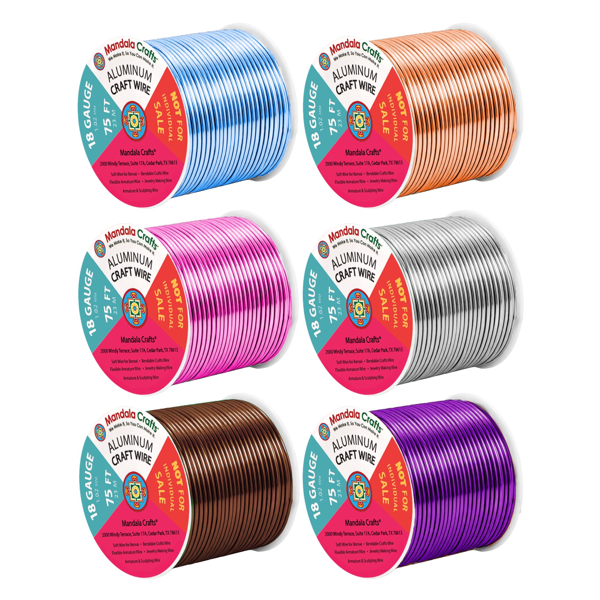 Mandala Crafts 18 GA Blue Pink Brown Assorted Anodized Aluminum Craft Wire