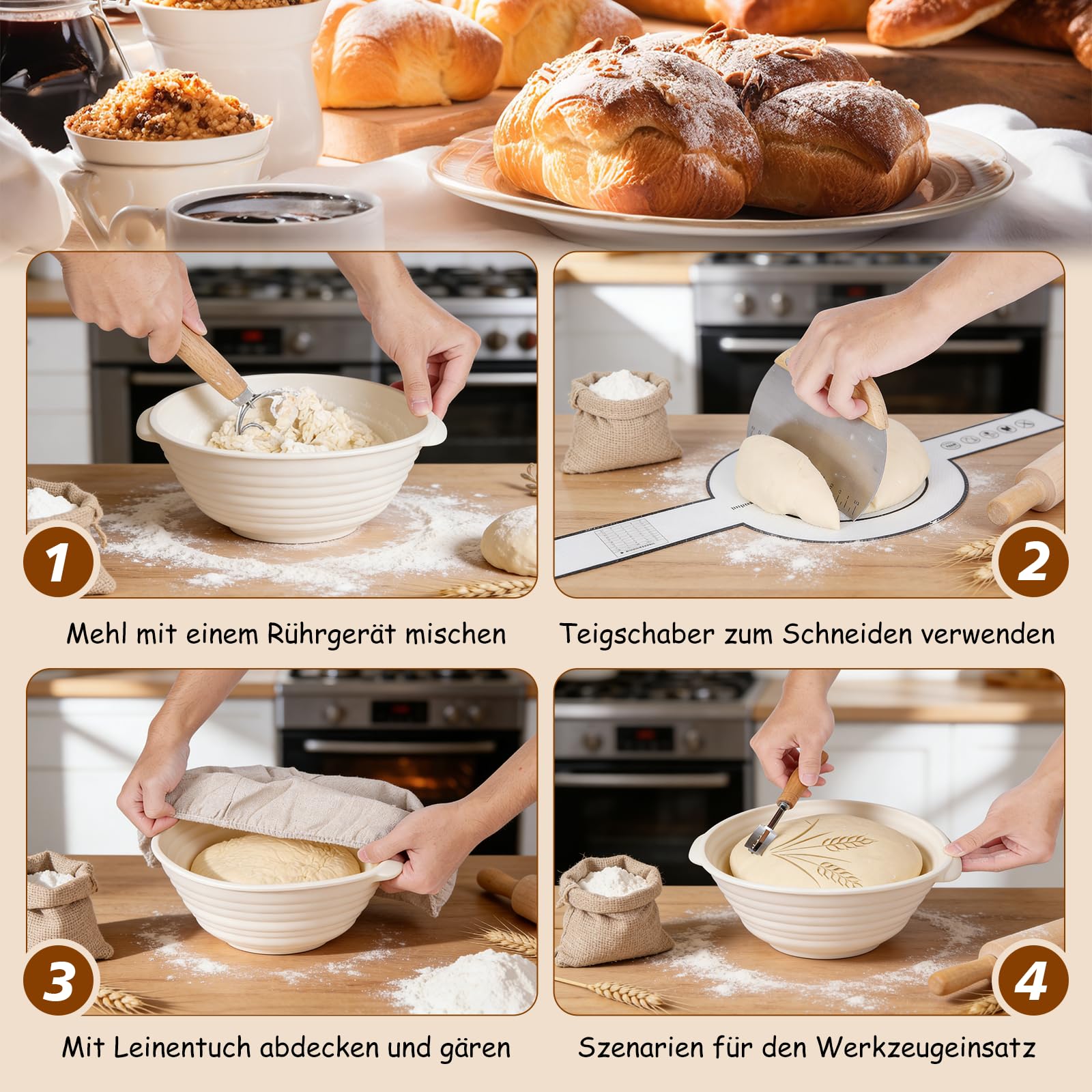 FIVAVA Banneton pour Pain, 10 pouces Ronde et 9 pouces Ovale. Panier à pain pour la cuisson, Banneton à pain pour la maison, Accessoires de cuisson