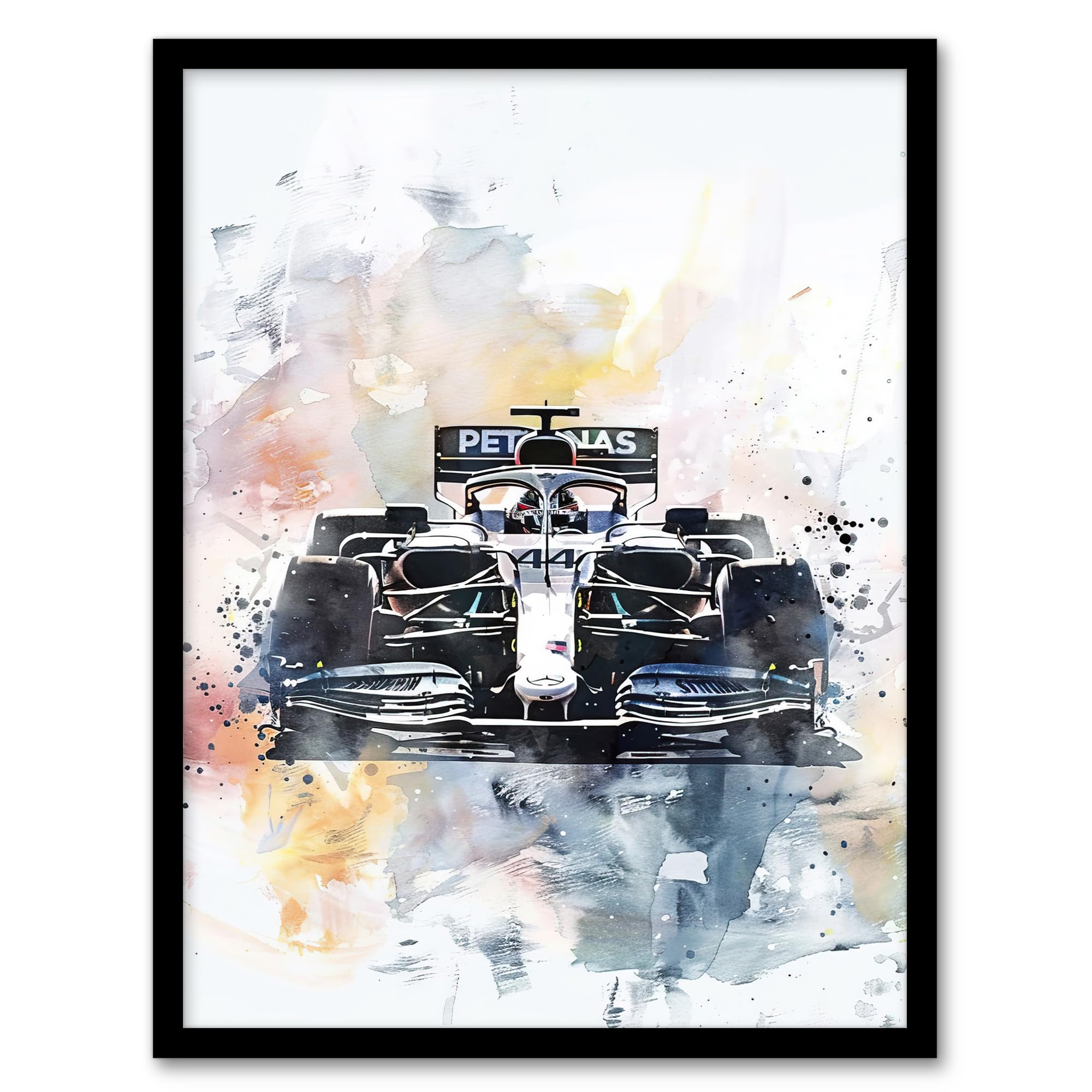 Artery8 Racing Modern Watercolour Race Car Track Shot Living Room Artwork Framed Wall Art Print A4