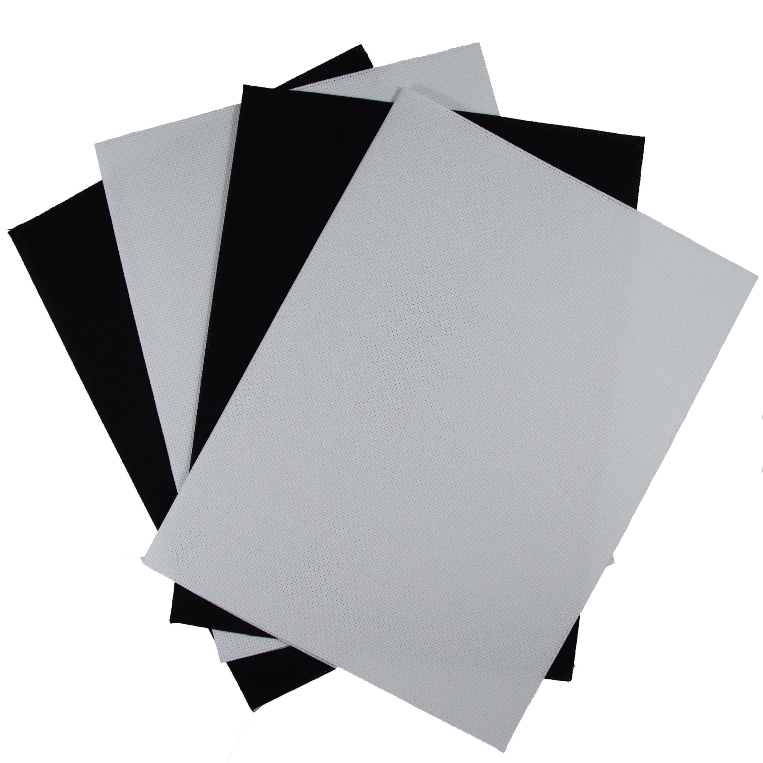 KCS 4/6 pc of 12" x 18" 30cmx45cm 16CT Counted Cotton Aida Cloth Cross Stitch Fabric (White+Black, 4 pc)