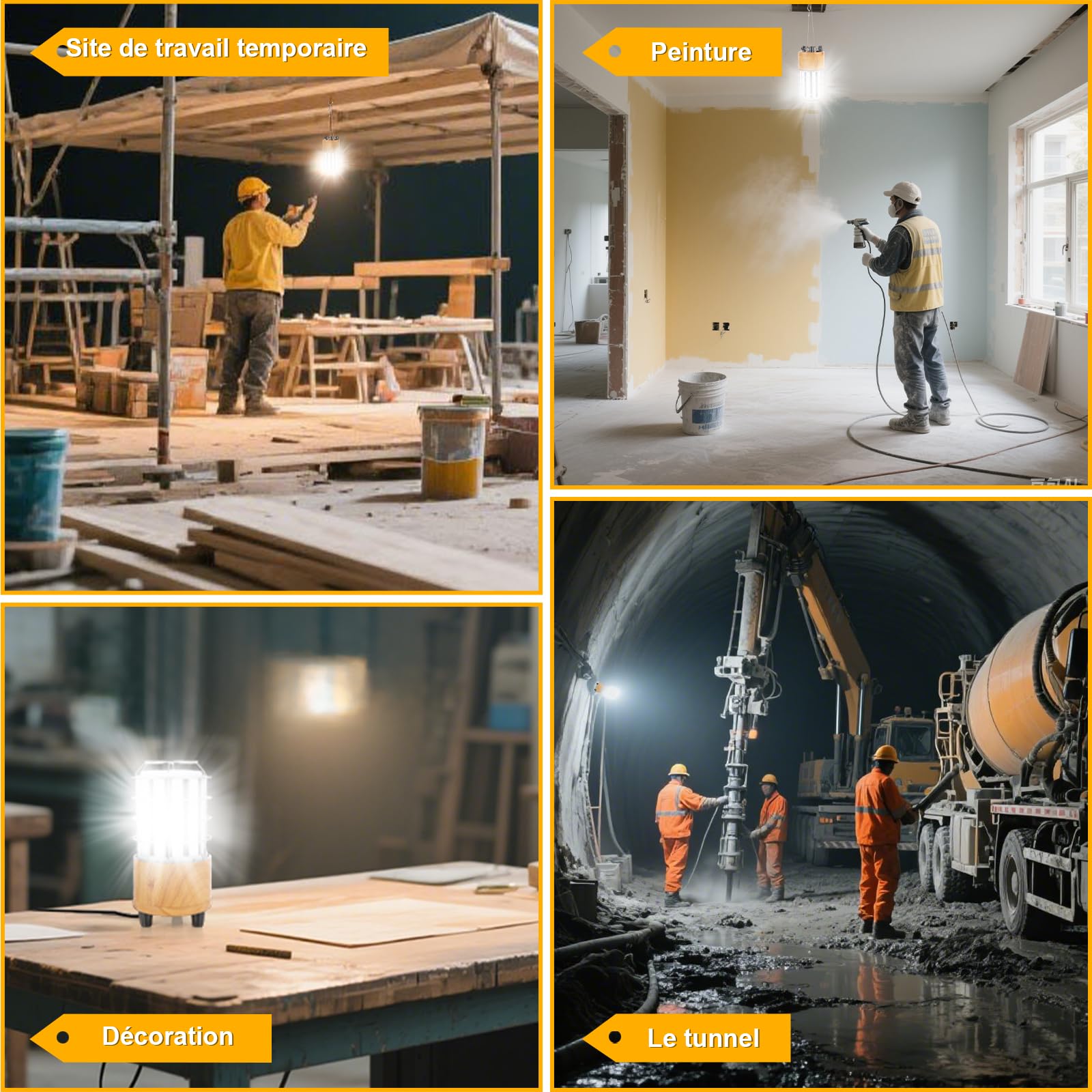 100w Projecteur de Chantier sur Trépied,12000 lumens, Lumière à 360 degrés.Utile pour l'entrepreneur et la famille. Également utilisé pour un événement extérieur/Party
