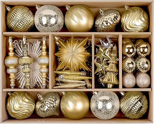 Miniatura 6 de SHareconn Juego de 80 adornos de bolas de Navidad, juego de regalo de lujo ligero contemporáneo, decoración de plástico inastillable para árbol de