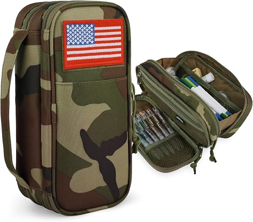 Tactical Pencil Case for Boy,Wide open Pen Pouch Bag with Handle for School