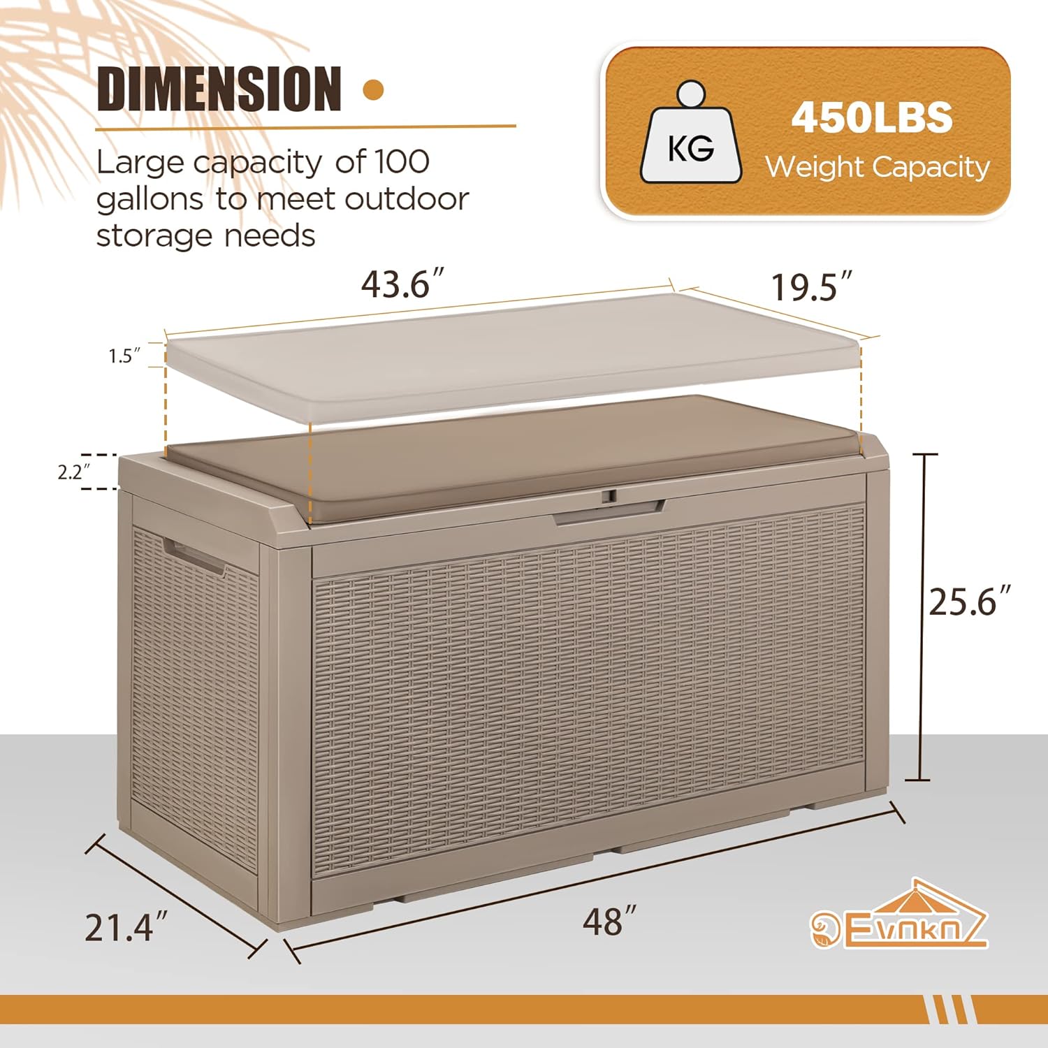 Dimension diagram of the Devoko 100 Gallon Deck Box