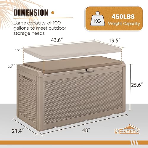 Vista 56 de Devoko Caja de resina de 120 galones, impermeable, para interiores y exteriores, contenedor de almacenamiento grande con cerradura para muebles