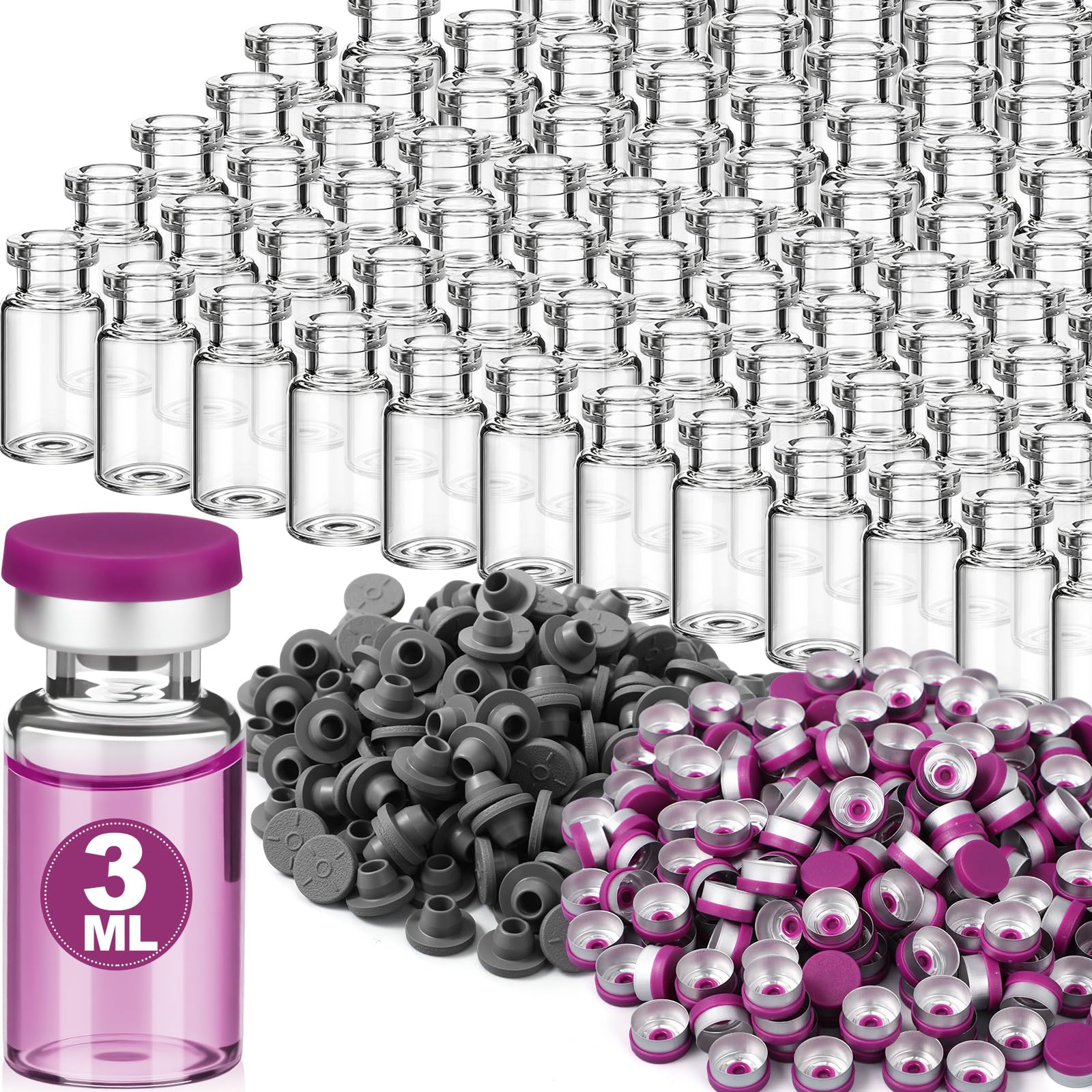 200 Pack 3ml Glass Vial Clear Empty Vials for Injection, Purple 200 Purple