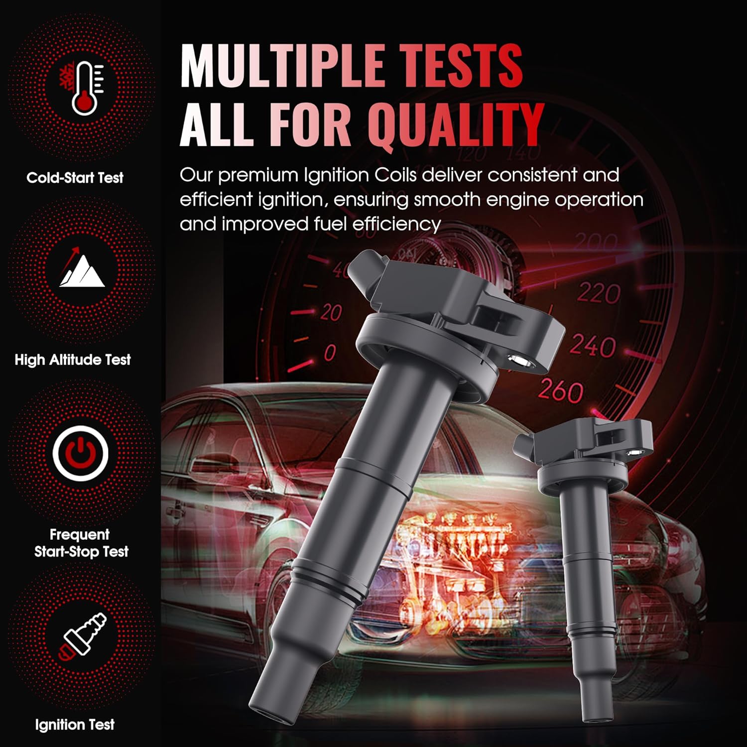 Ignition Coil Pack UF333 fit for Toyota models, Camry Corolla Matrix RAV4 Solara Highlander, Scion tC xB, Pontiac Vibe, Replaces UF494 9091902244 Set of 4