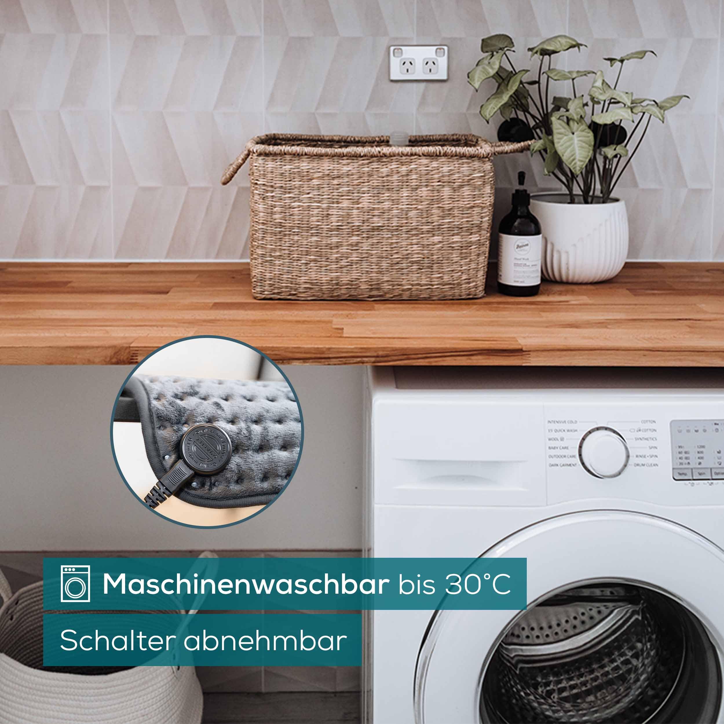 Beurer HK 123 Heizkissen, Made in Europe, Ober- und Unterseite aus 100% recyceltem Material, kuschelig weich, 60 x 30 cm, 6 Temperaturstufen und Abschaltautomatik, maschinenwaschbar, grau