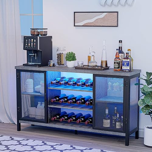 Miniatura 1 de SOSPIRO Armario de bar con estante para vino gabinete de barra de café industrial con luces LED para licor y vasos barra de licor para el hogar