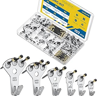 Uniclife 152 Pcs Picture Hanging Kit, 10 lb, 20 lb, 30 lb, 50 lb, 75 lb, 100 lb Heavy Duty Picture Hangers for Drywall & Wood, Picture Hanging Hooks, Frame Hooks, Silver