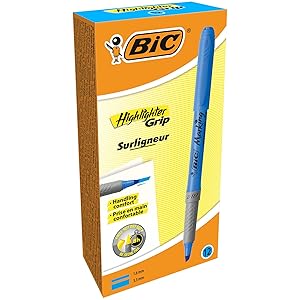 BIC Highlighter Grip Pens - Blue, Box of 12 BIC Highlighter Grip Pens - Blue, Box of 12