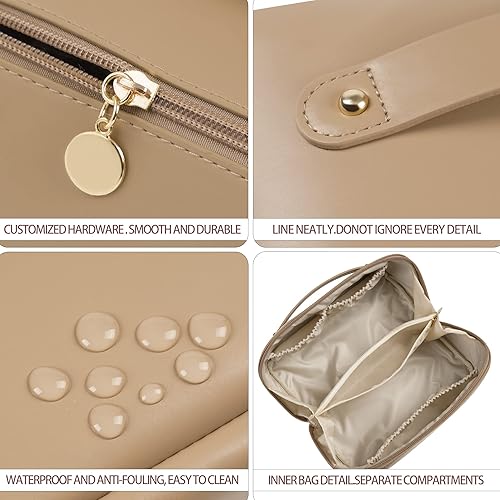 Miniatura 4 de Nhmpretty Bolsa de maquillaje de gran capacidad con cremallera bolsa de maquillaje de cuero bolsa de cosméticos impermeable portátil de viaje bolsa