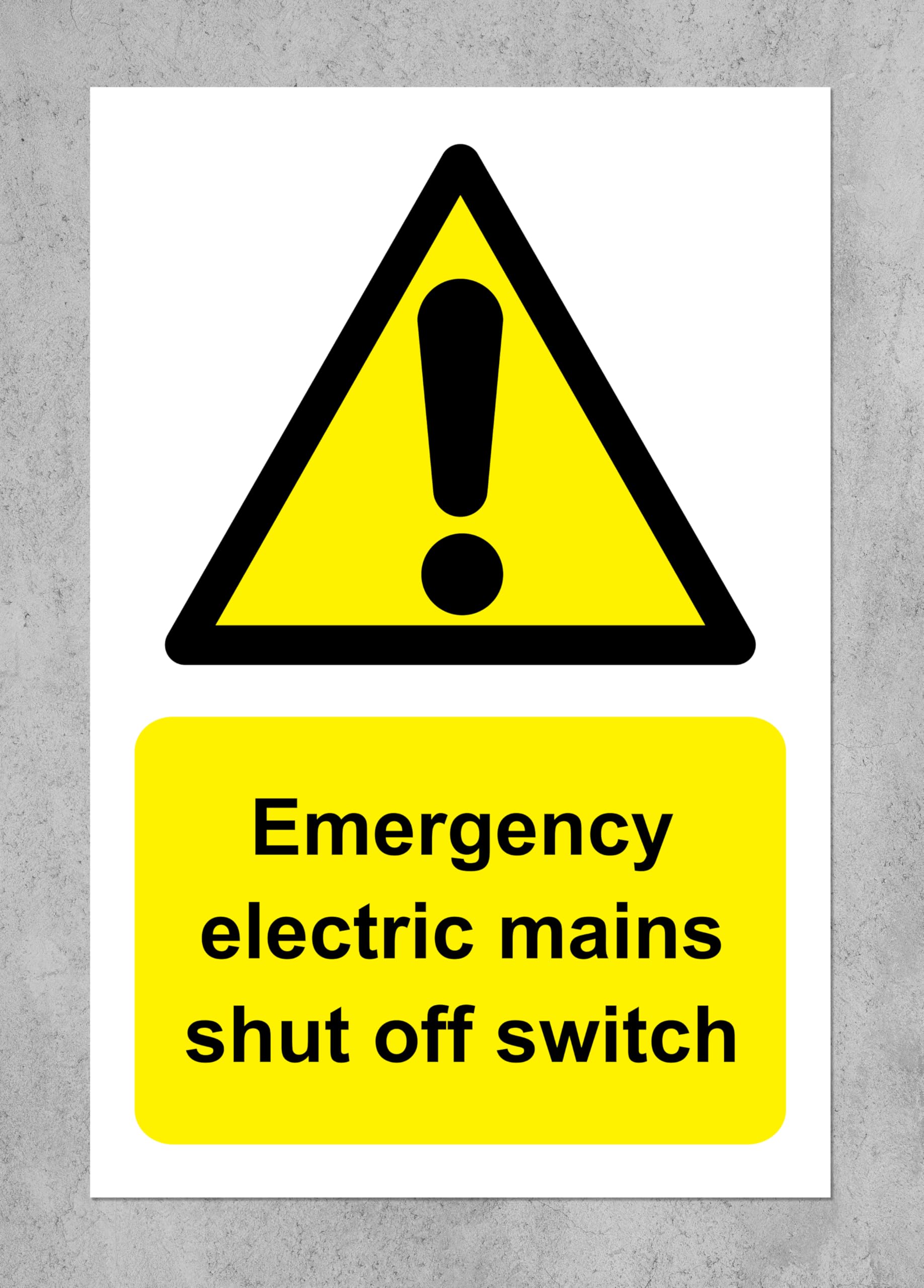 Emergency electric mains shut off switch safety sign - Self adhesive sticker (400mm x 300mm)