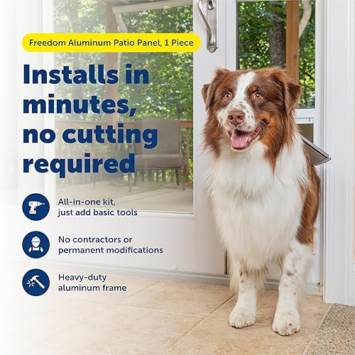 Miniatura 20 de PetSafe Libertad de aluminio Patio Panel de vidrio deslizante Puerta de cristal y gato, ajustable 76 13/16 pulgadas a 80 11/16 pulgadas - Puerta