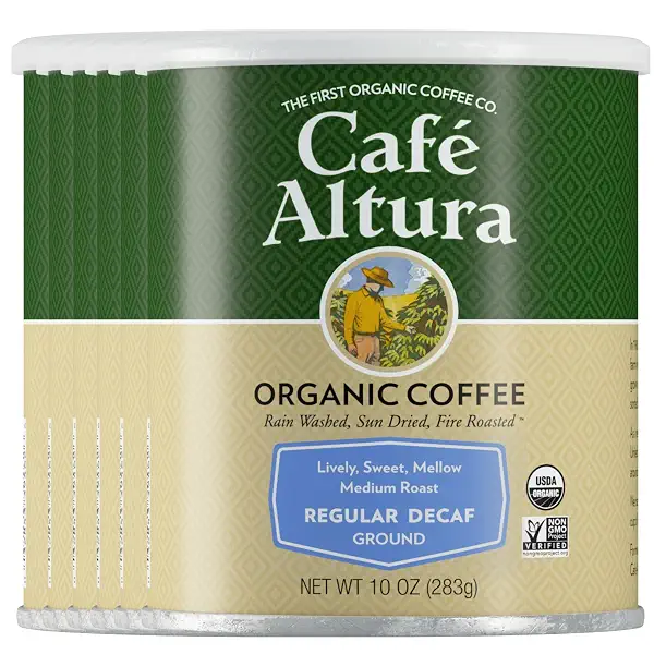 Cafe Altura Ground Organic Coffee, Regular Roast Decaf, 10 oz Can | Pack of 6 1
