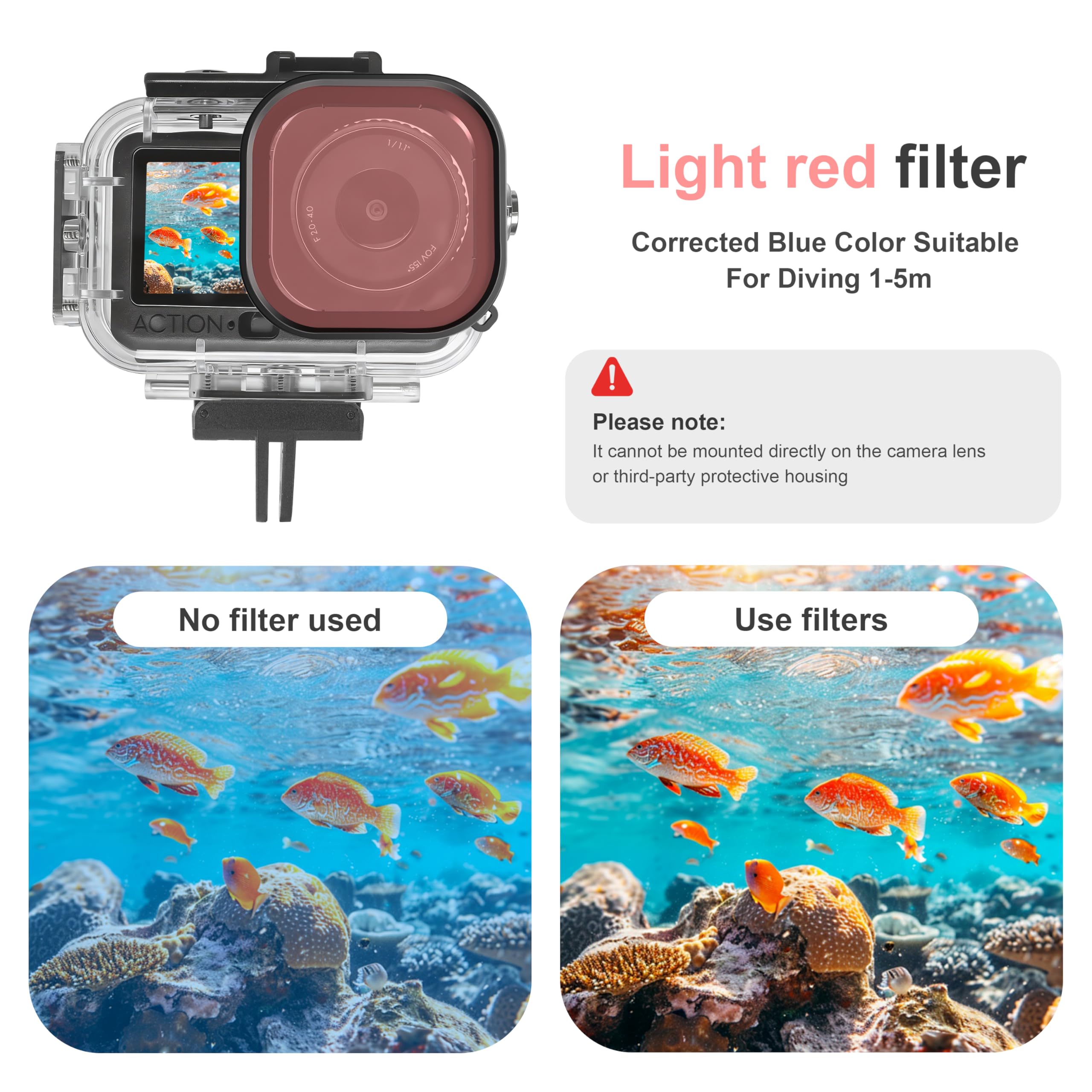 FitStill Kit de protección de fotografía submarina para DJI Osmo Action 6, carcasa protectora impermeable de hasta 60 m + filtro de tres colores + mango de flotabilidad + base magnética de liberación