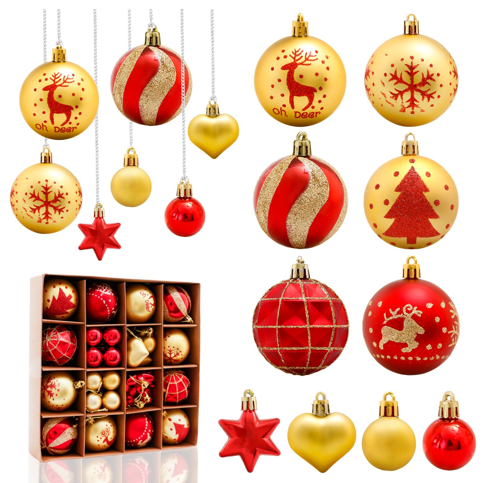 Weihnachtskugeln Set - 46-teilig In Rot & Gold, Bruchsicher