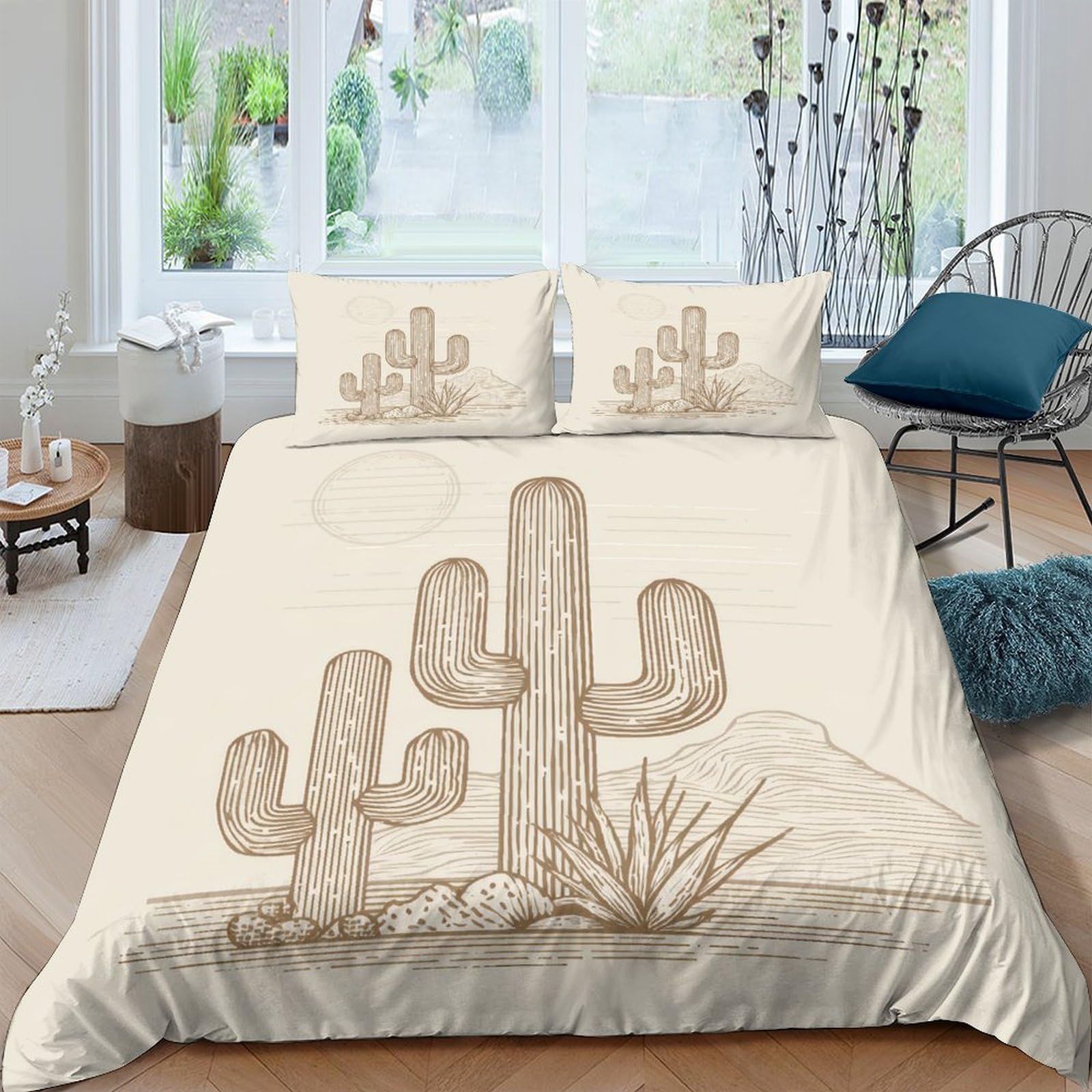 Ctjqhvkz Style-8 3D Printed Cactus Desert Fitted Sheet Microfiber Soft Breathable Succulent Landscape Mattress Cover For Bedroom Decor Single（135X200cm）
