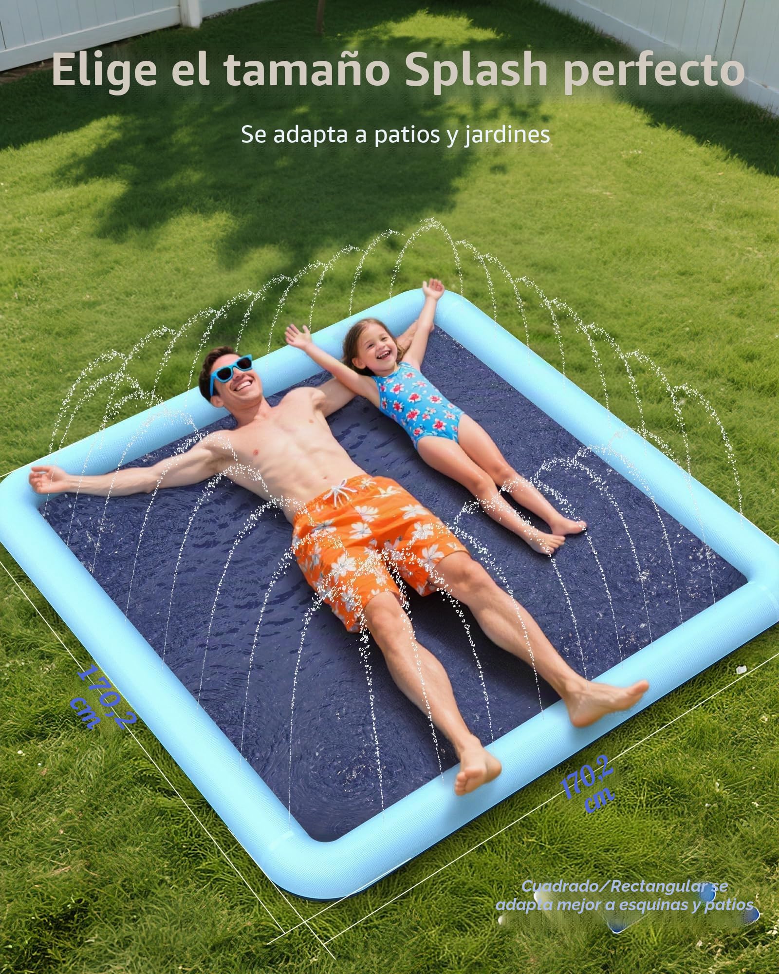 Piscina Chorros Niños y Perros, Splash Pad Perros con Borde Reforzado, Juegos de Agua para Niños Diseño Antideslizante, Juguete de Agua de Verano para Jardín y Exteriores (170CM)