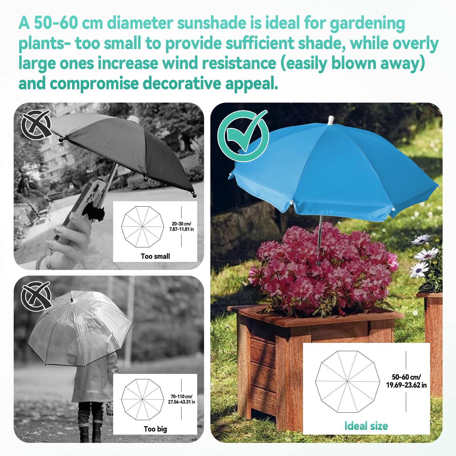 Sombrilla para plantas, 4 unidades, protección solar, cubierta para plantas, toldo ajustable en altura con estaca tipo H para plantar flores en jardín al aire libre
