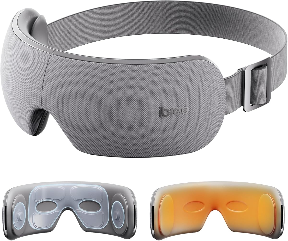 Eye Massager for Migraines with Temple Massage, Heat, Air Compression and Bluetooth Music Streaming, Foldable Electric Eye Mask for Migraine Relief, Eye Strain, Eye Care for Women and Men